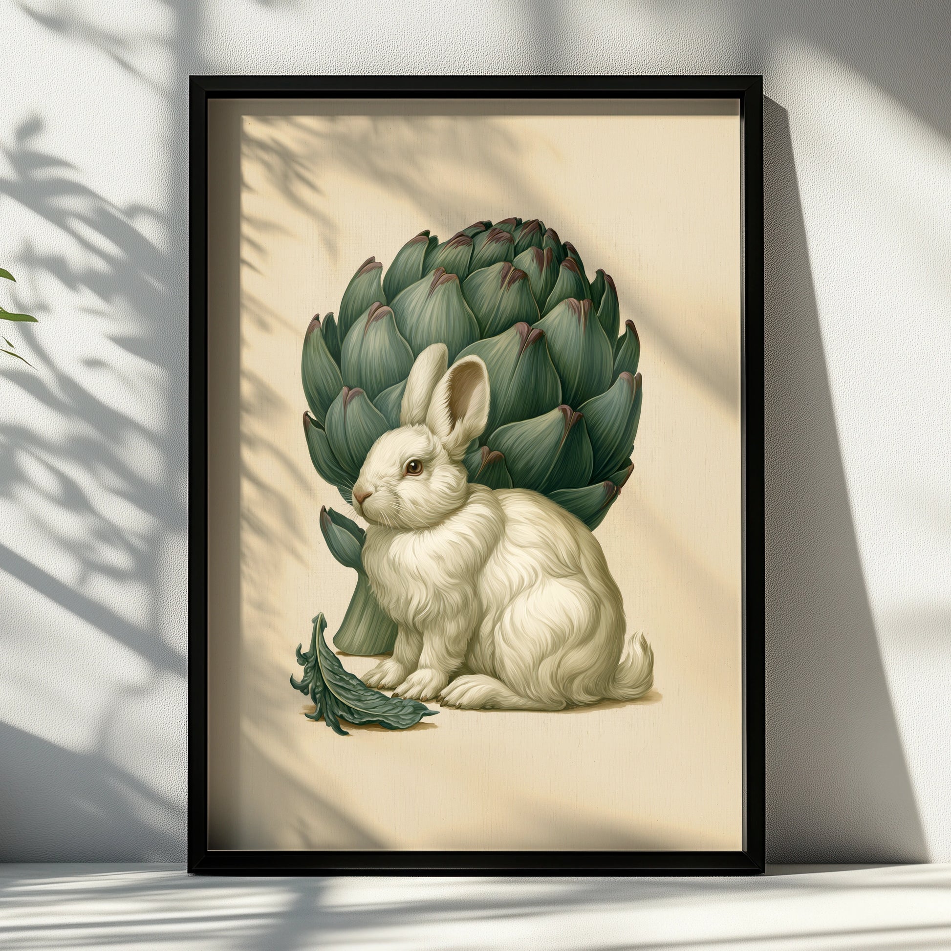 Rabbit & Artichoke Poster, Botanical Bunny Wall Art, Vintage Nature Print