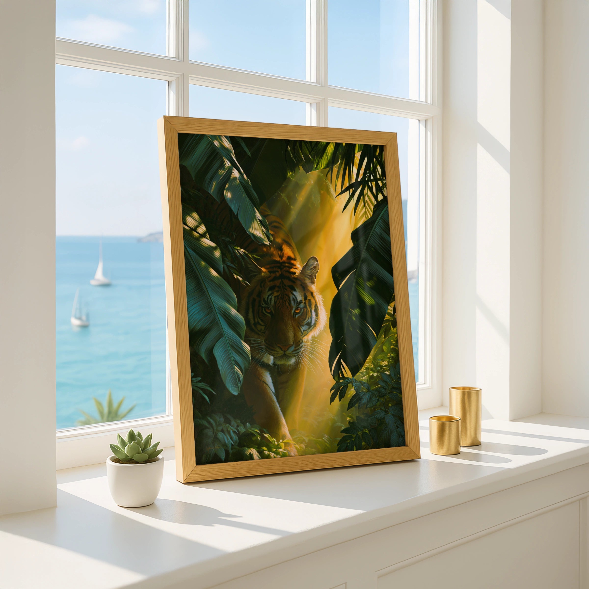 Bengal Tiger Jungle Sunlight Poster, Wildlife Wall Art, Tropical Print