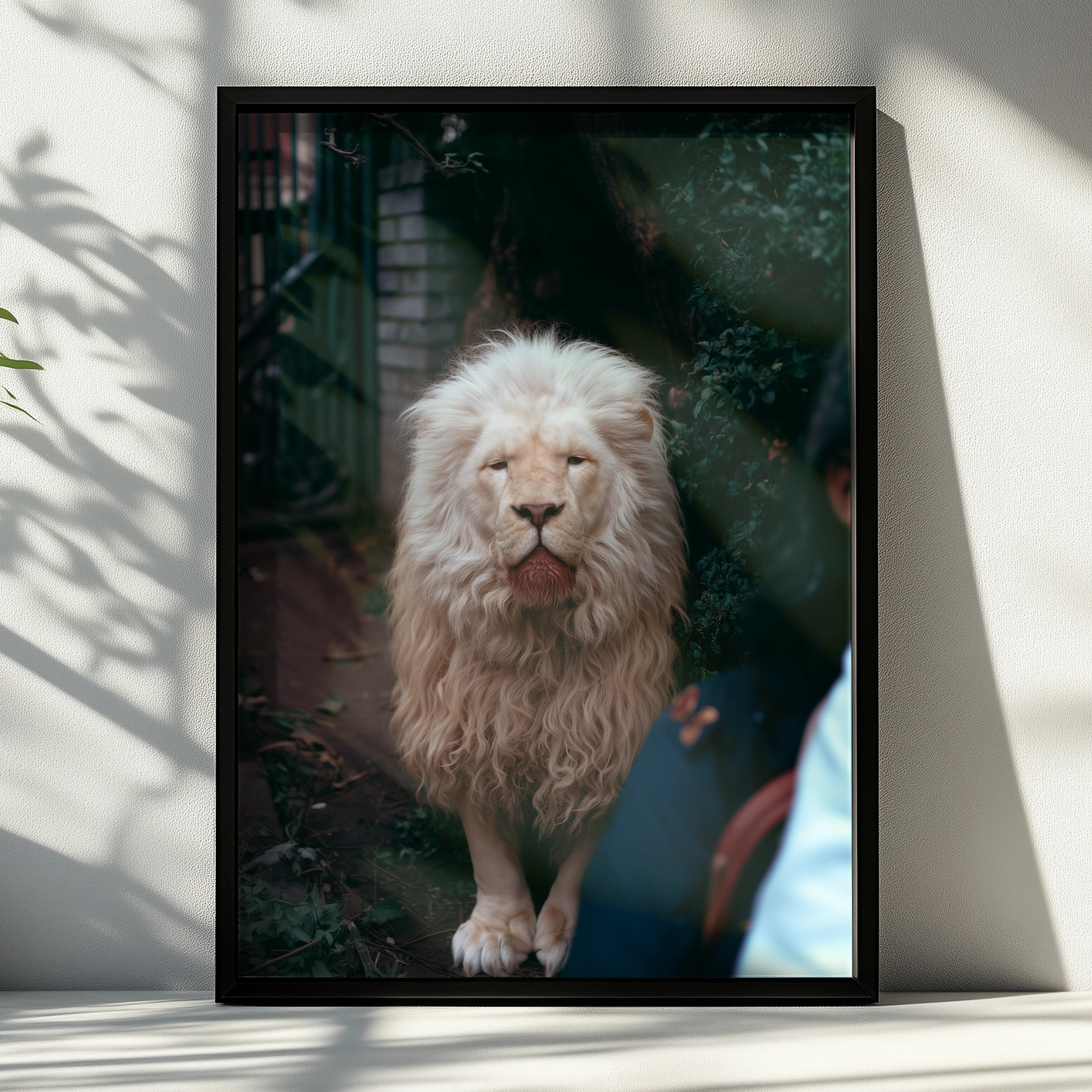 White Albino Lion Portrait Poster, Rare Big Cat Wall Art, Wildlife Print