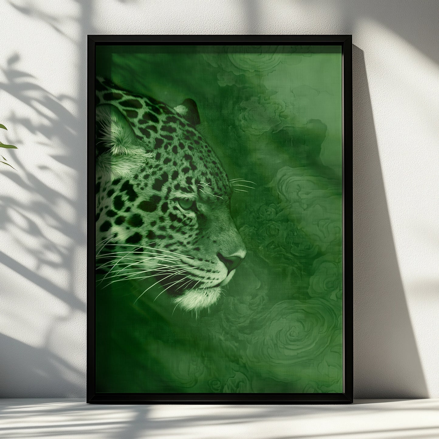 Jaguar Portrait Poster, Green Wild Cat Wall Art, Modern Animal Print