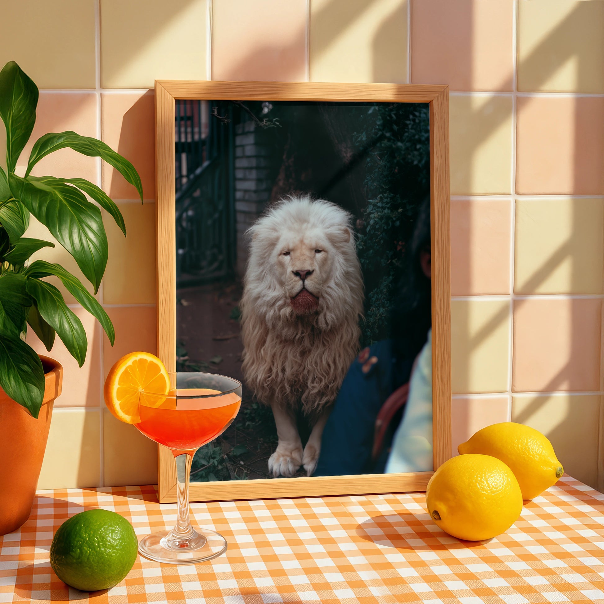 White Albino Lion Portrait Poster, Rare Big Cat Wall Art, Wildlife Print
