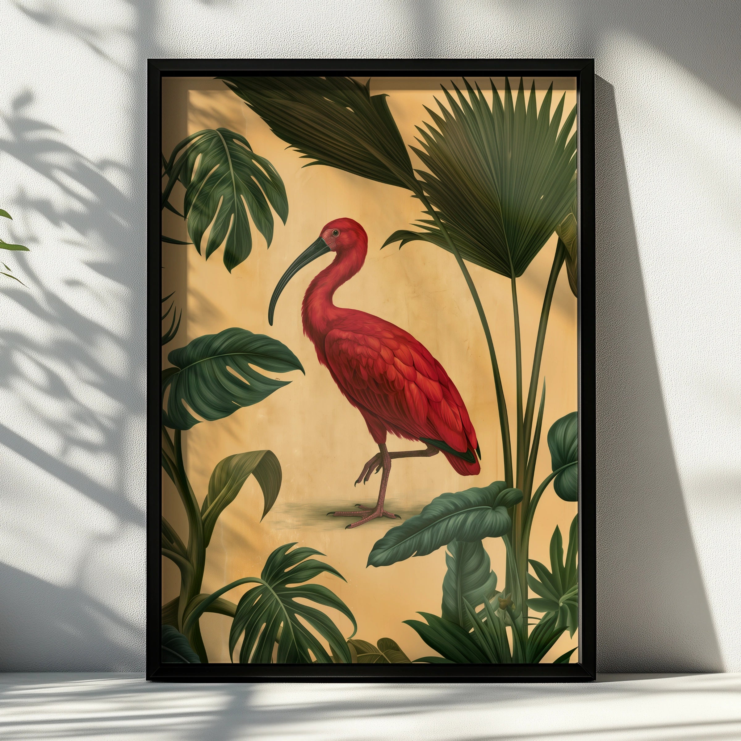 Scarlet Ibis Tropical Palm Poster, Botanical Bird Wall Art Print
