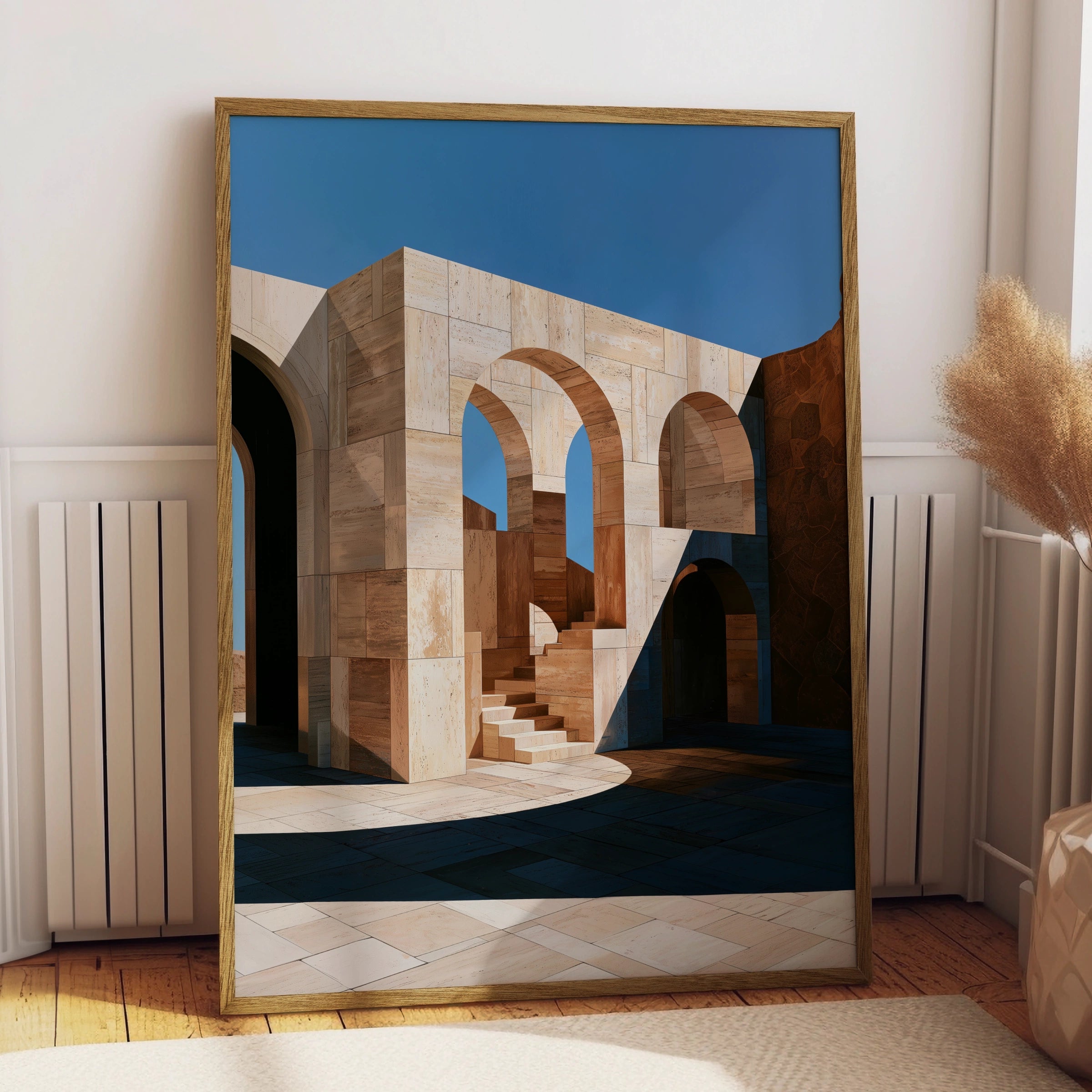 Travertine Arch Architecture Poster, Stone Arches Print, Minimalist Wall Art