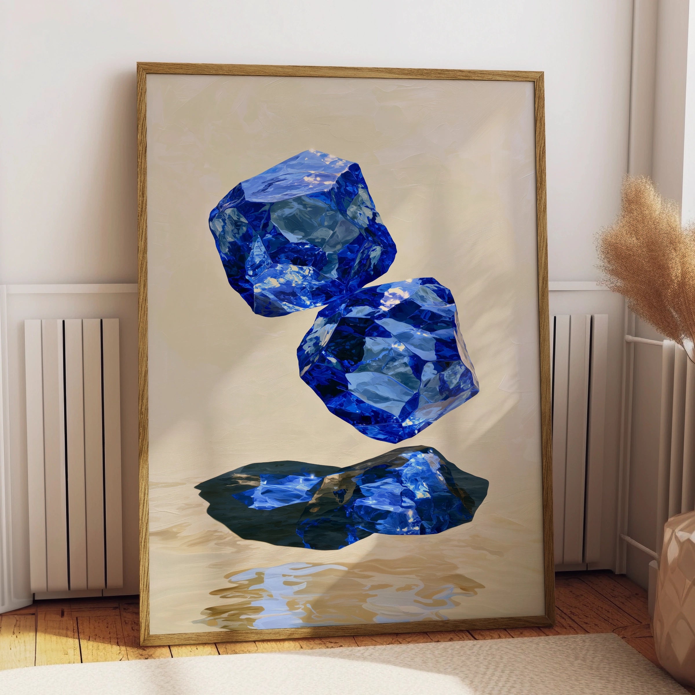 Sapphire Crystal Art Print, Blue Gemstone Poster, Abstract Mineral Wall Art