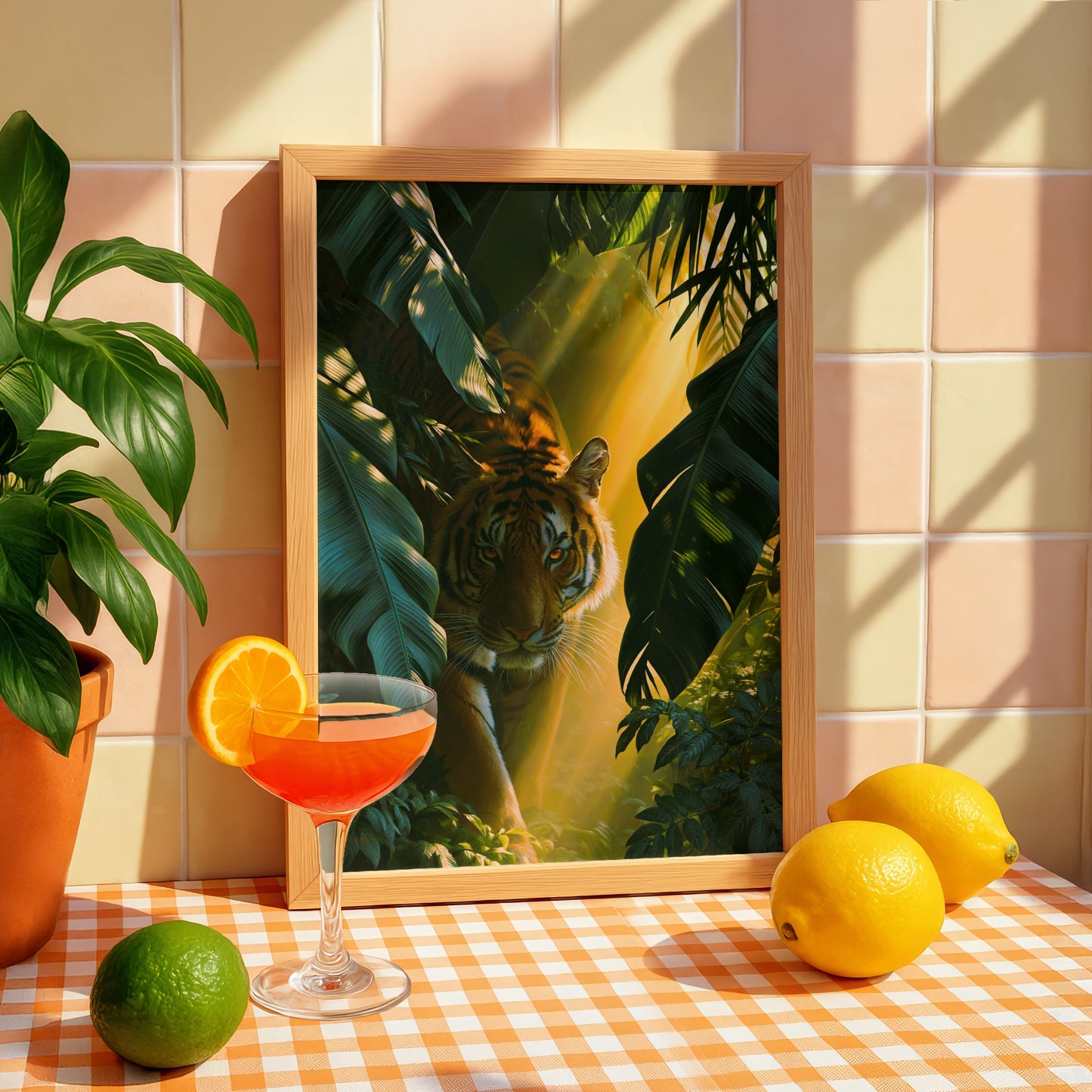 Bengal Tiger Jungle Sunlight Poster, Wildlife Wall Art, Tropical Print