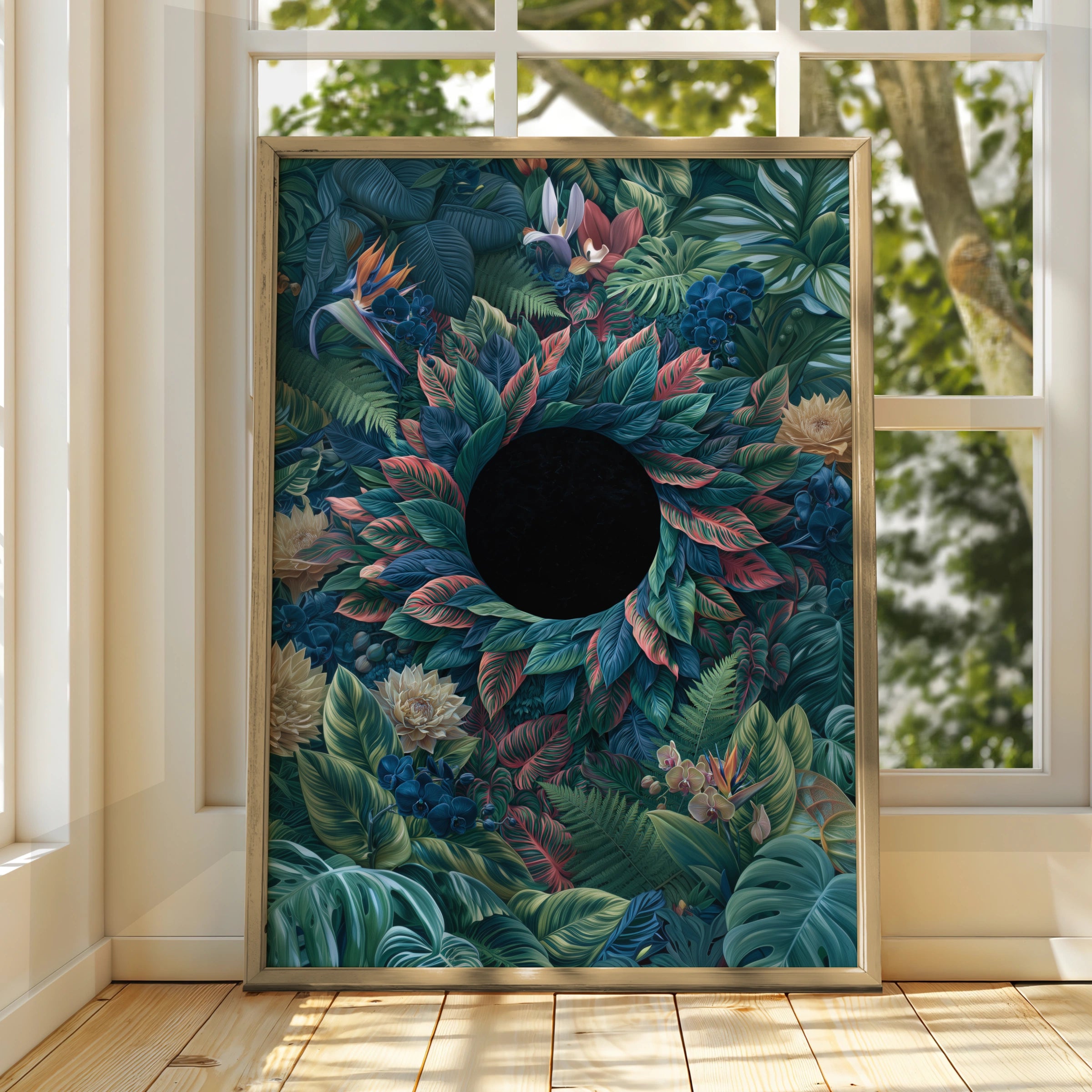Eclipse Botanical Tropical Leaves Poster, Dark Jungle Floral Wall Art Print