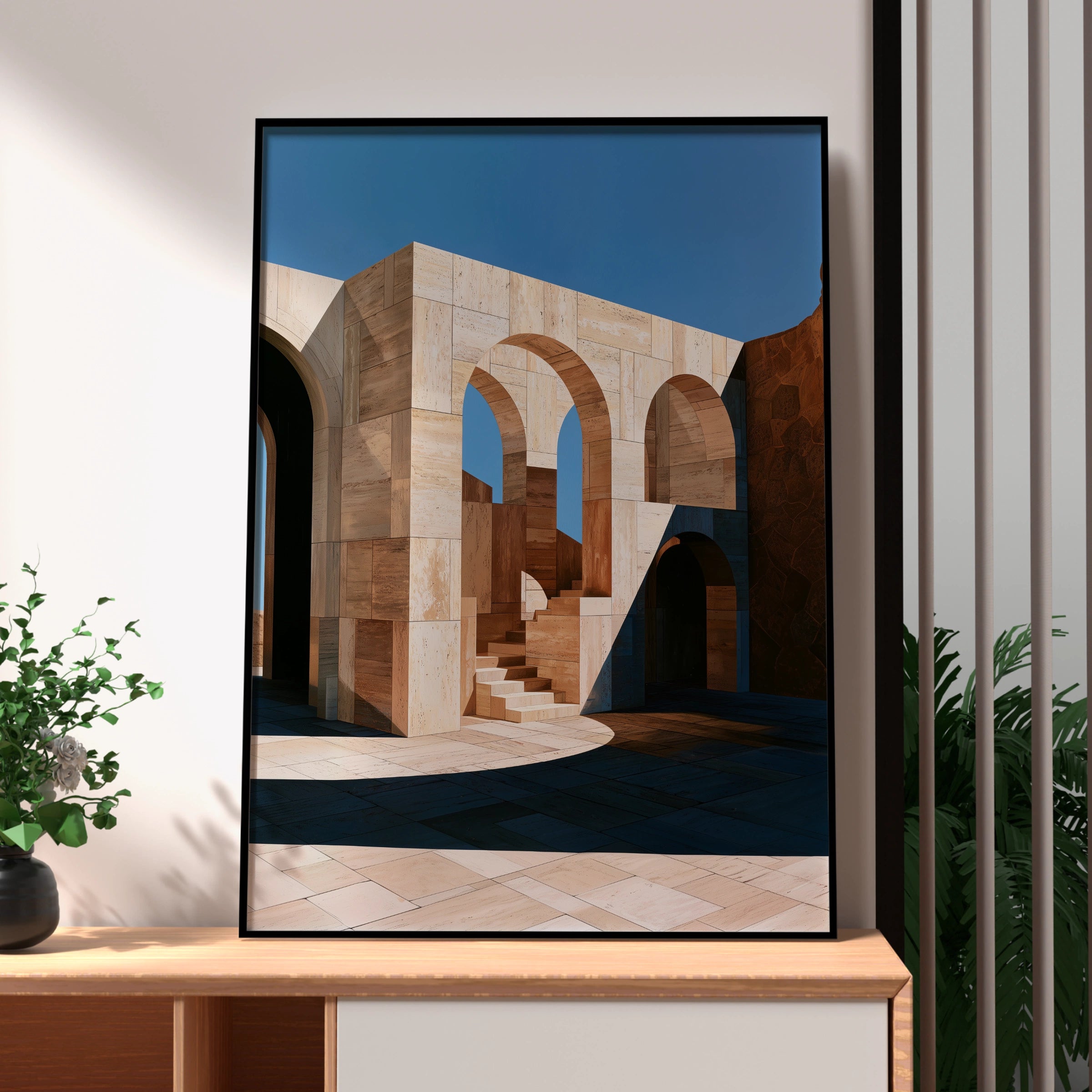 Travertine Arch Architecture Poster, Stone Arches Print, Minimalist Wall Art