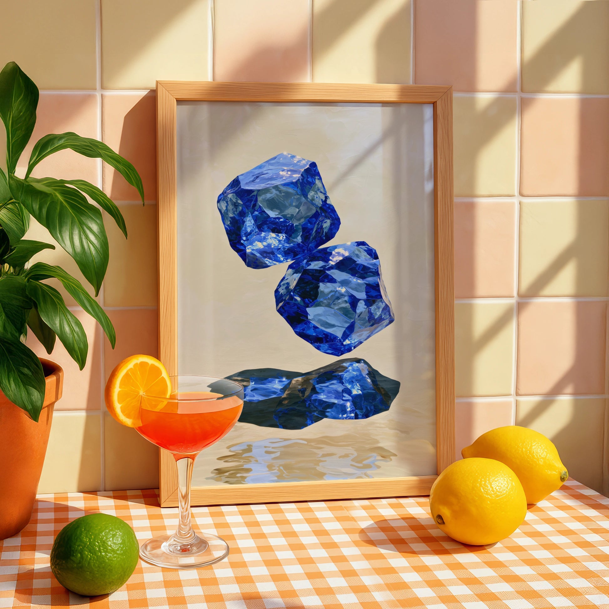 Sapphire Crystal Art Print, Blue Gemstone Poster, Abstract Mineral Wall Art