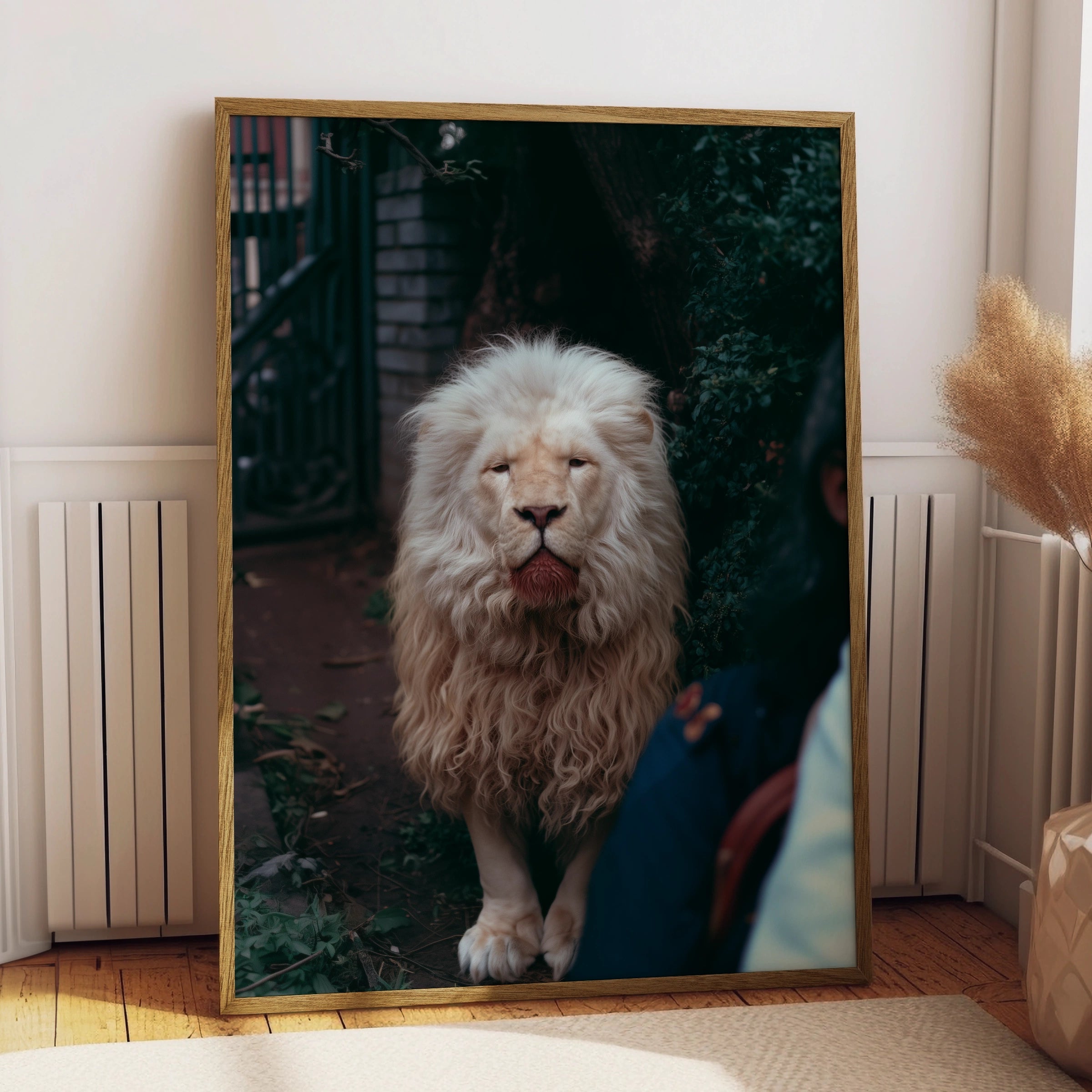White Albino Lion Portrait Poster, Rare Big Cat Wall Art, Wildlife Print