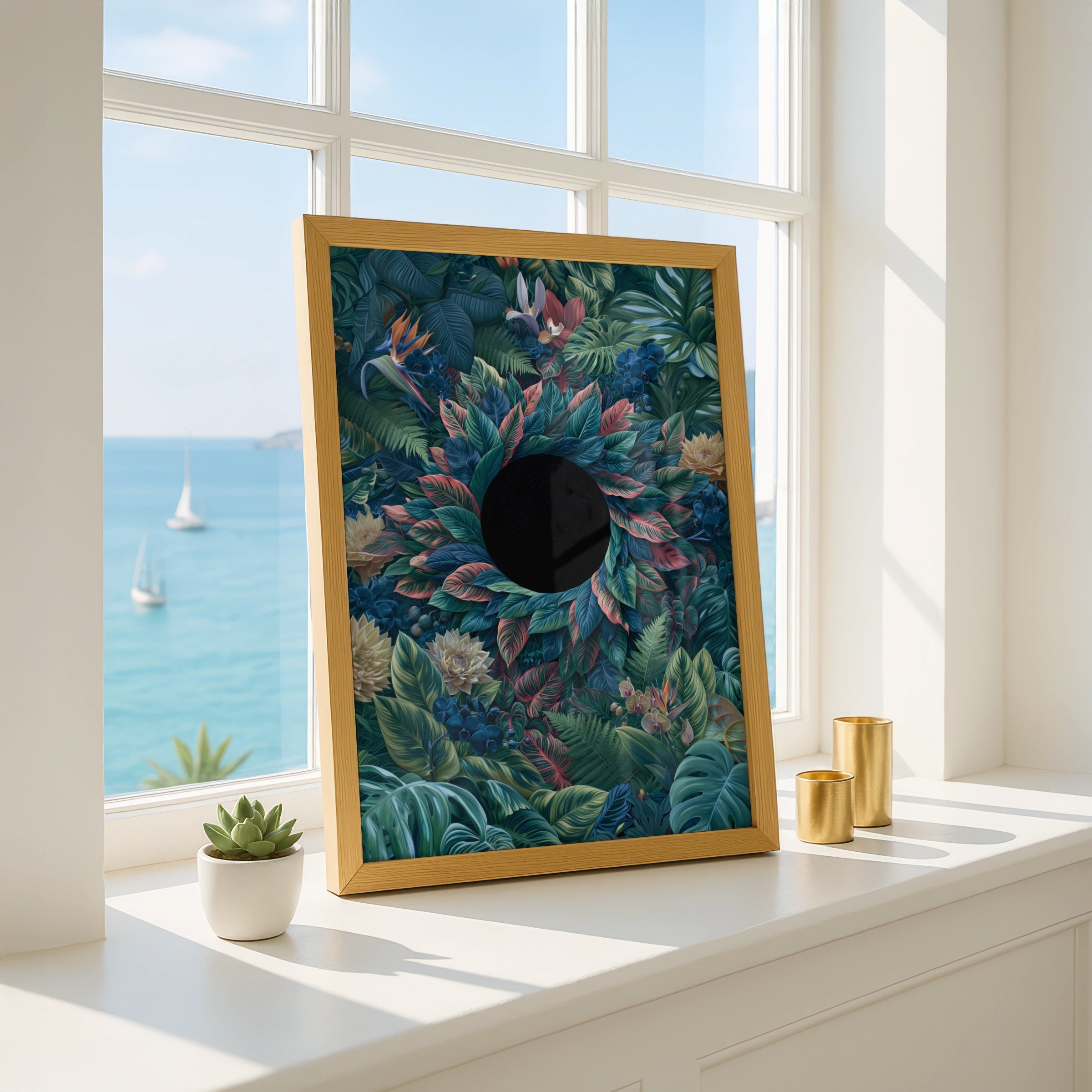 Eclipse Botanical Tropical Leaves Poster, Dark Jungle Floral Wall Art Print