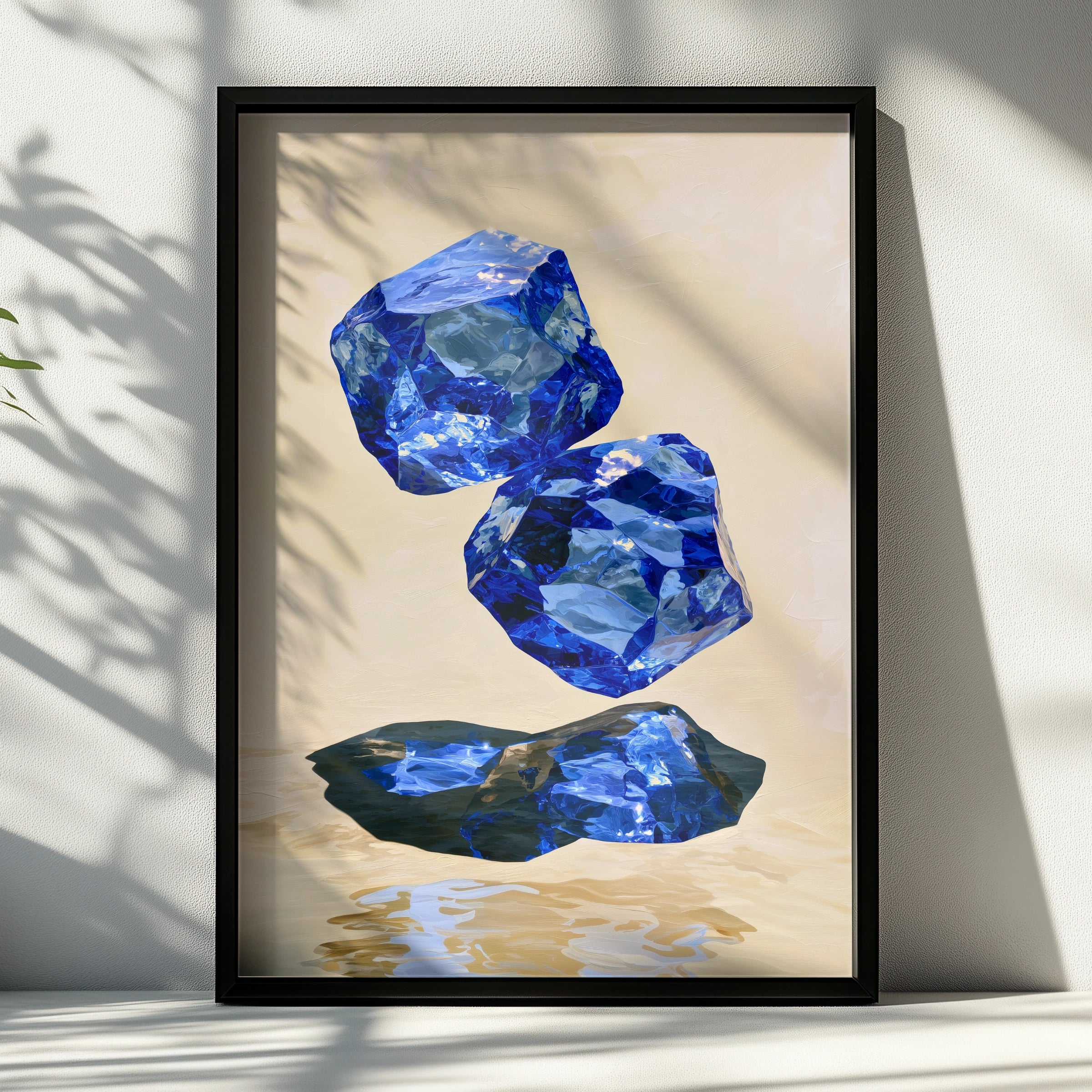 Sapphire Crystal Art Print, Blue Gemstone Poster, Abstract Mineral Wall Art