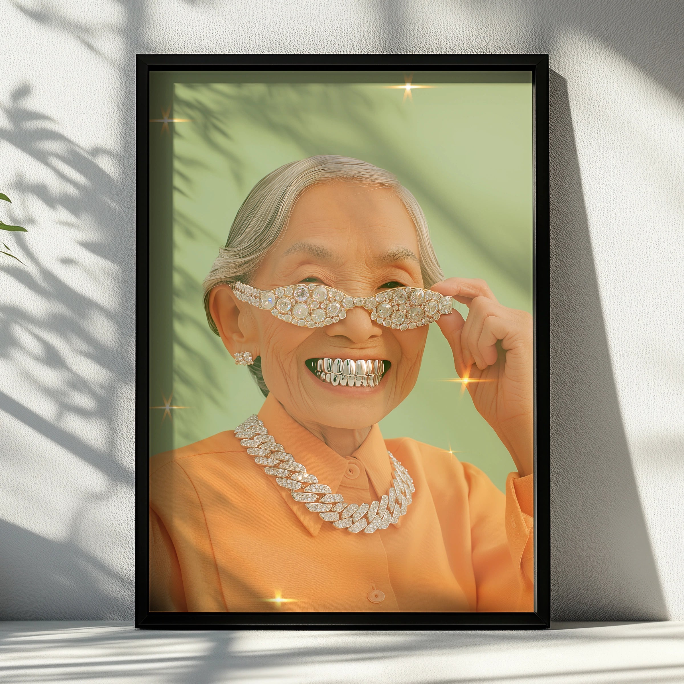Grandma Grills Wall Art Poster, Funny Old Lady Diamond Bling Print