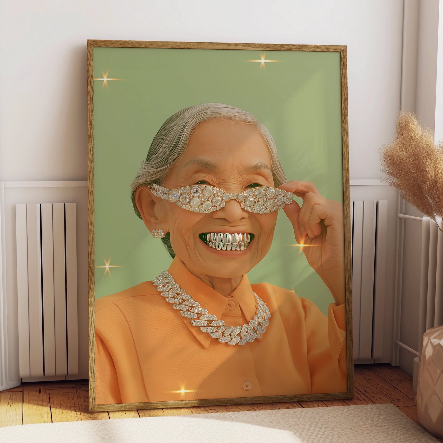 Grandma Grills Wall Art Poster, Funny Old Lady Diamond Bling Print