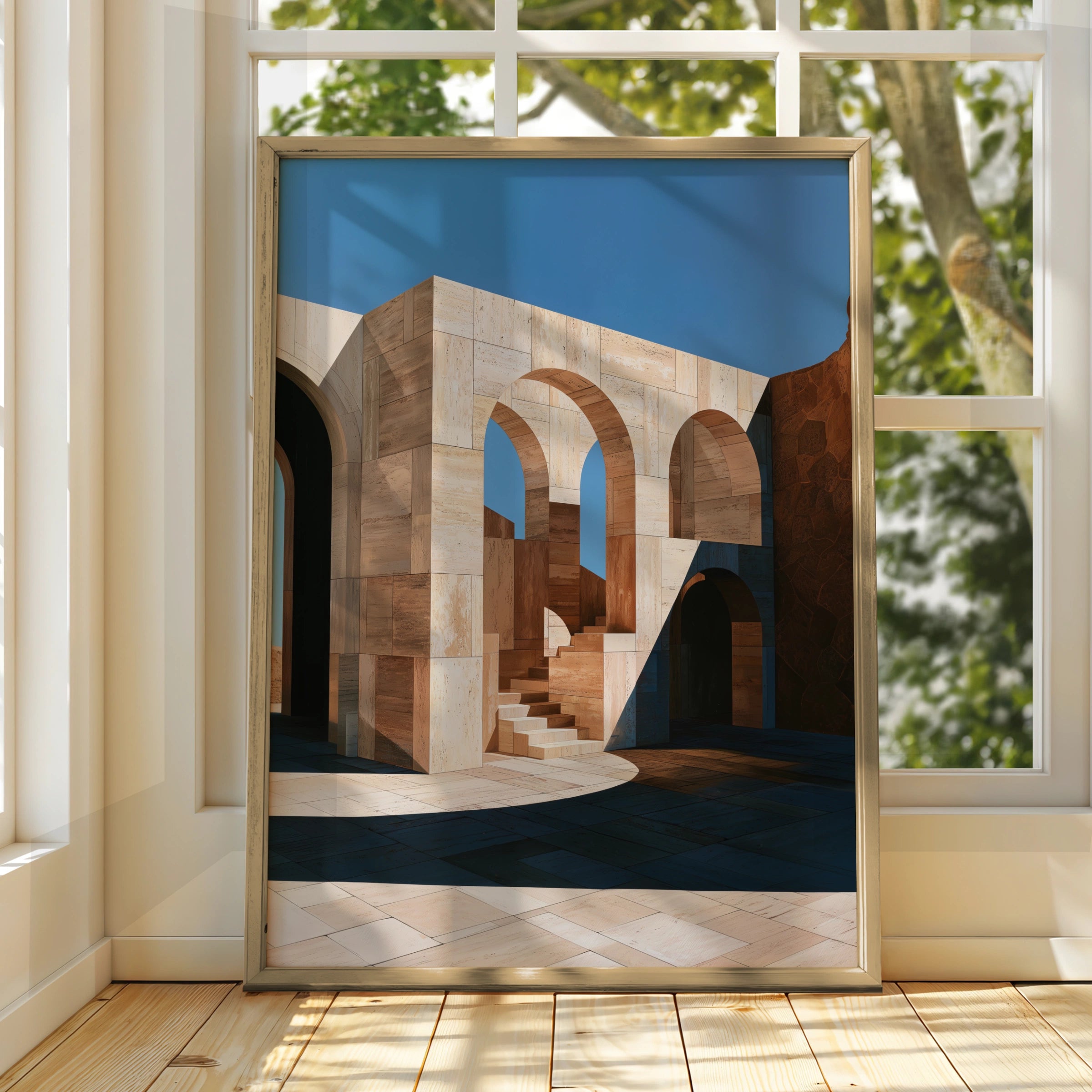 Travertine Arch Architecture Poster, Stone Arches Print, Minimalist Wall Art