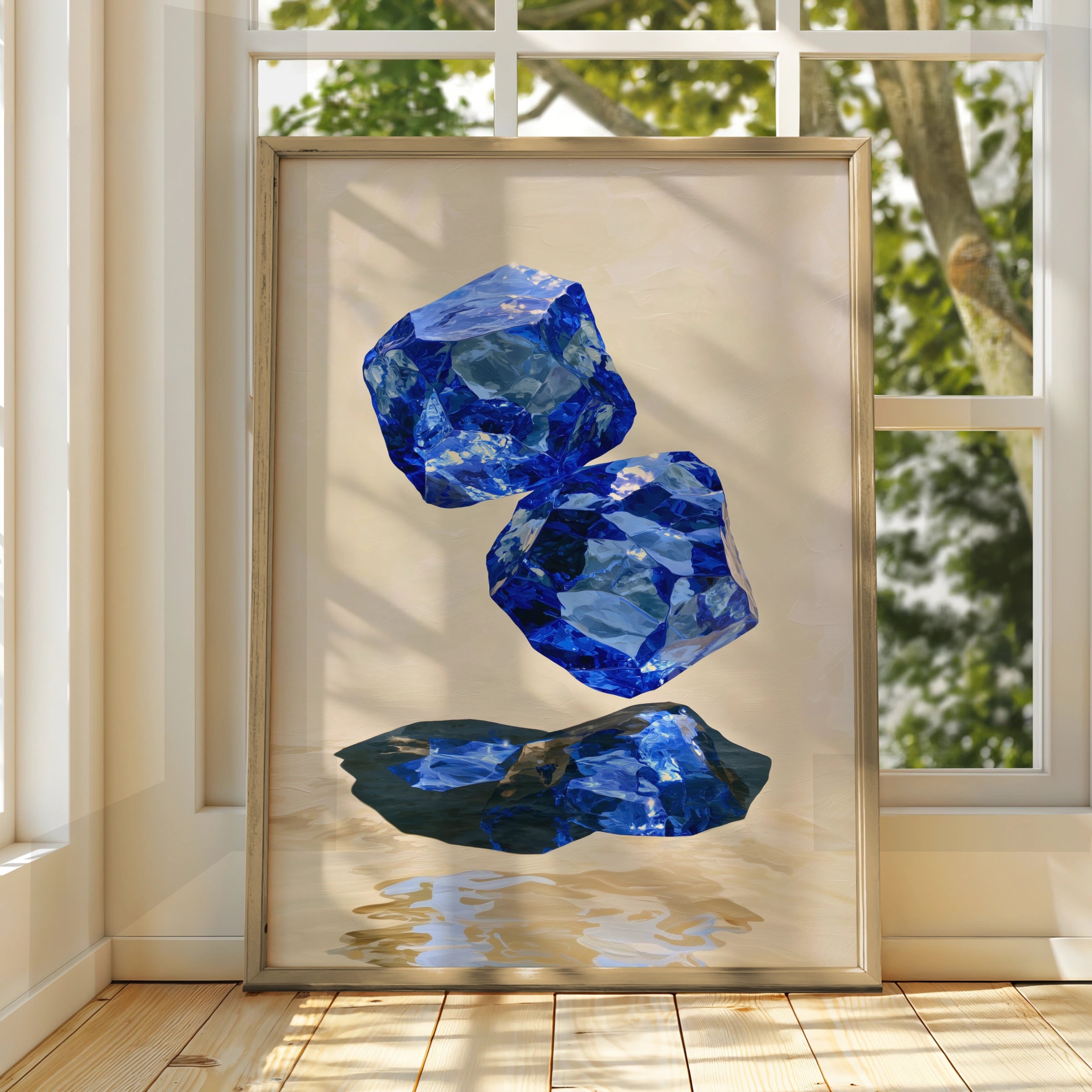 Sapphire Crystal Art Print, Blue Gemstone Poster, Abstract Mineral Wall Art
