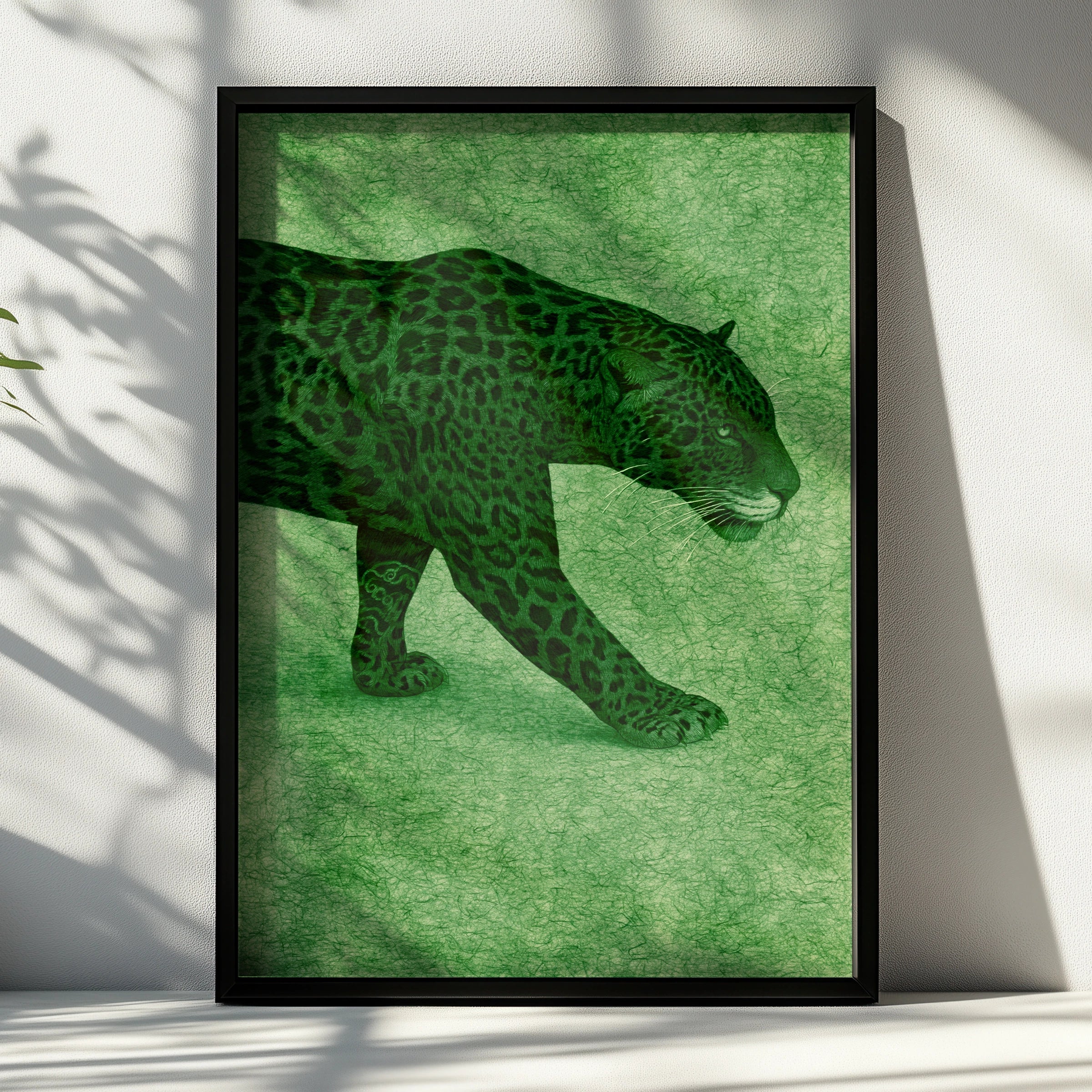 Jaguar Wall Art Poster, Green Big Cat Print, Wild Animal Illustration