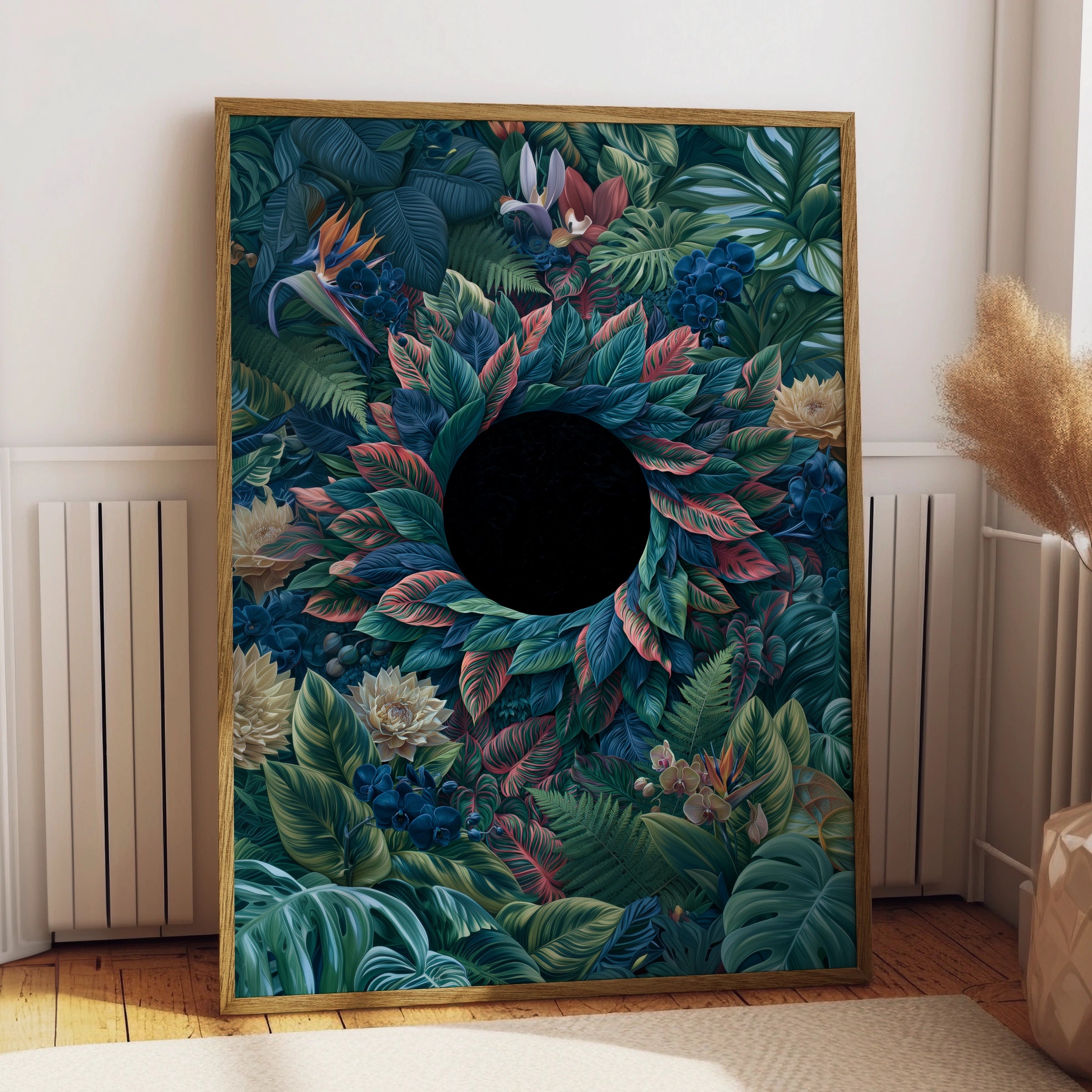 Eclipse Botanical Tropical Leaves Poster, Dark Jungle Floral Wall Art Print