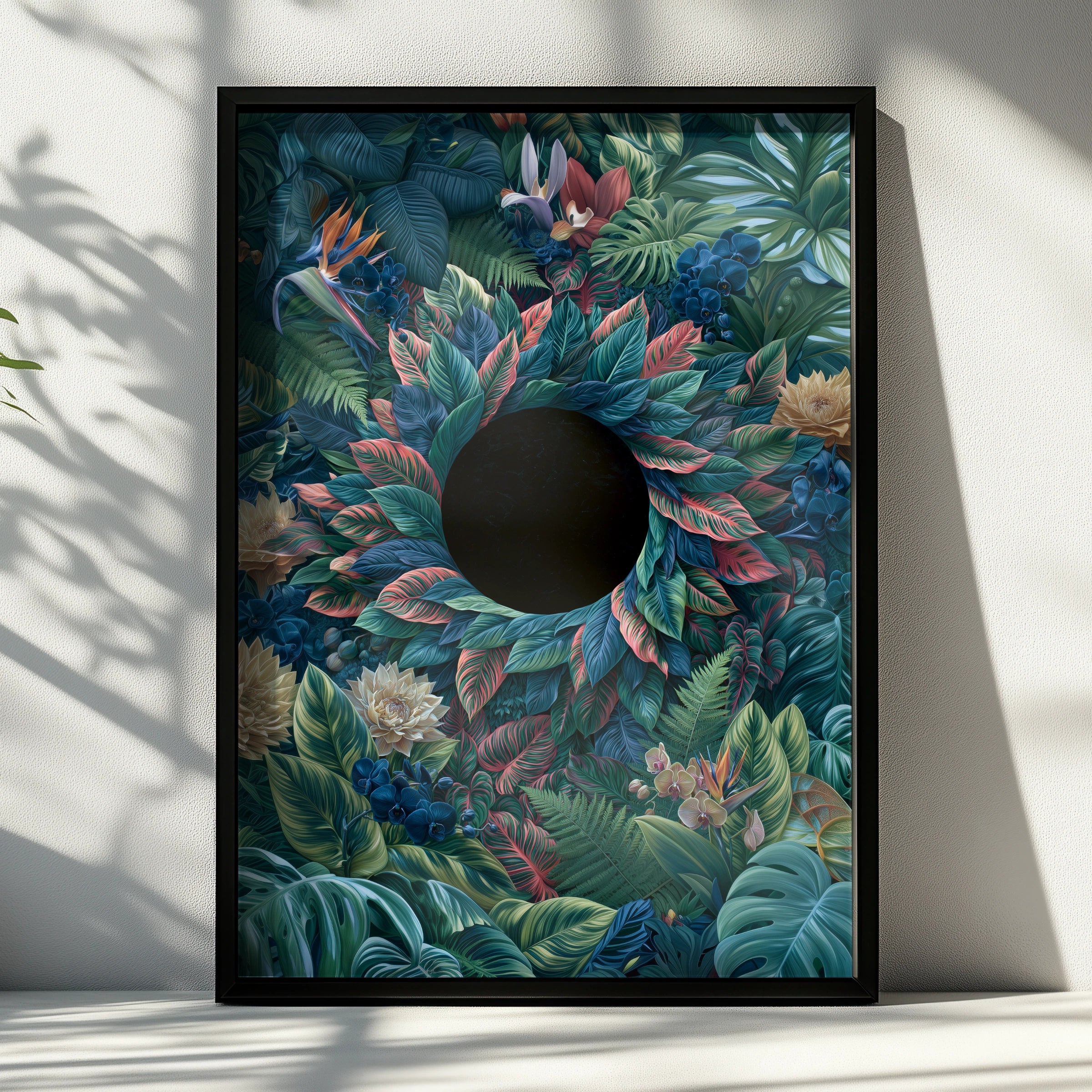 Eclipse Botanical Tropical Leaves Poster, Dark Jungle Floral Wall Art Print