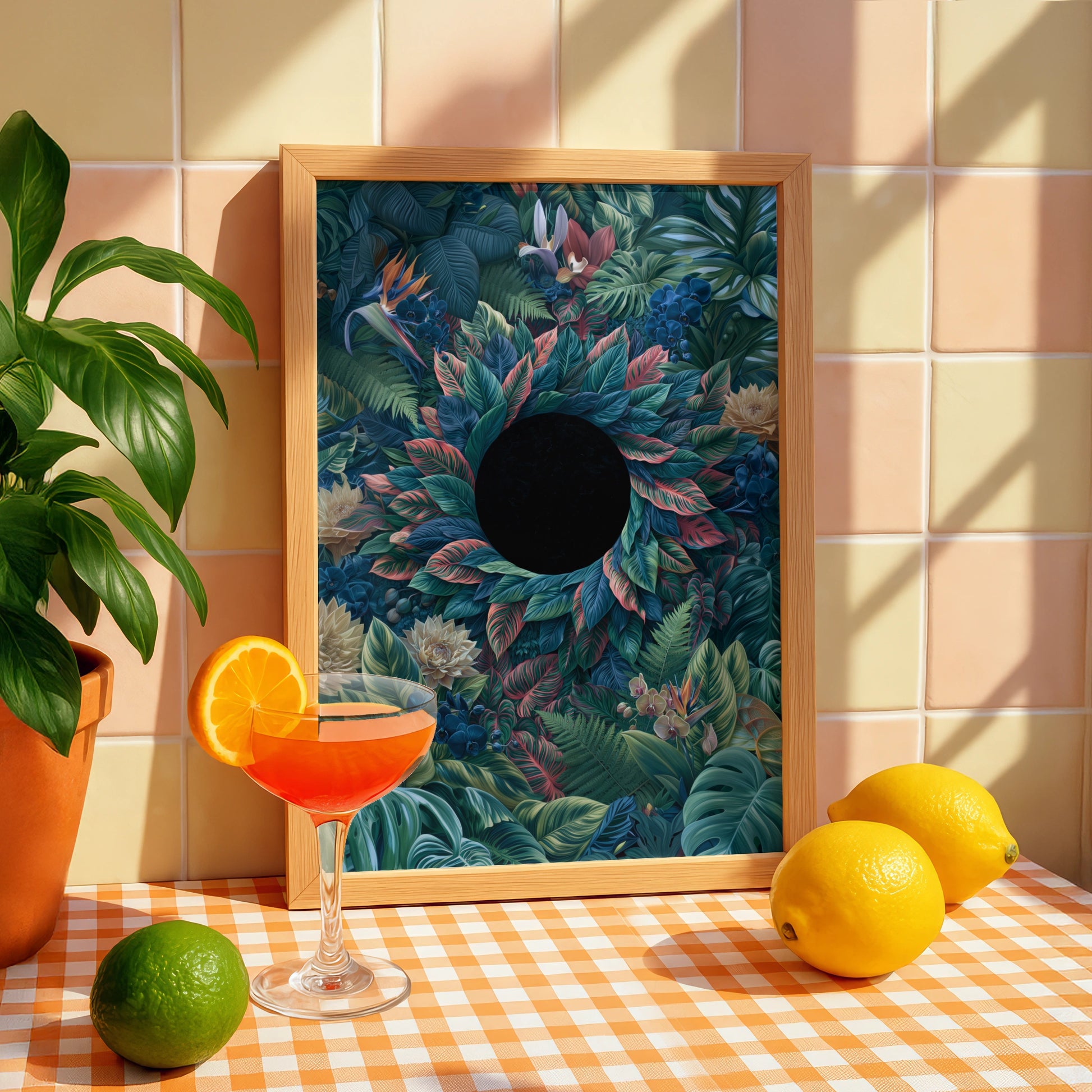 Eclipse Botanical Tropical Leaves Poster, Dark Jungle Floral Wall Art Print