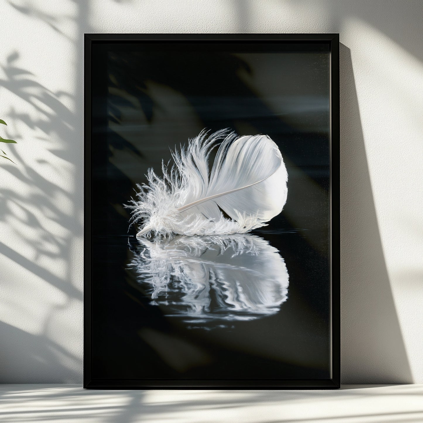 White Feather Reflection Wall Art Poster, Dark Moody Nature Print