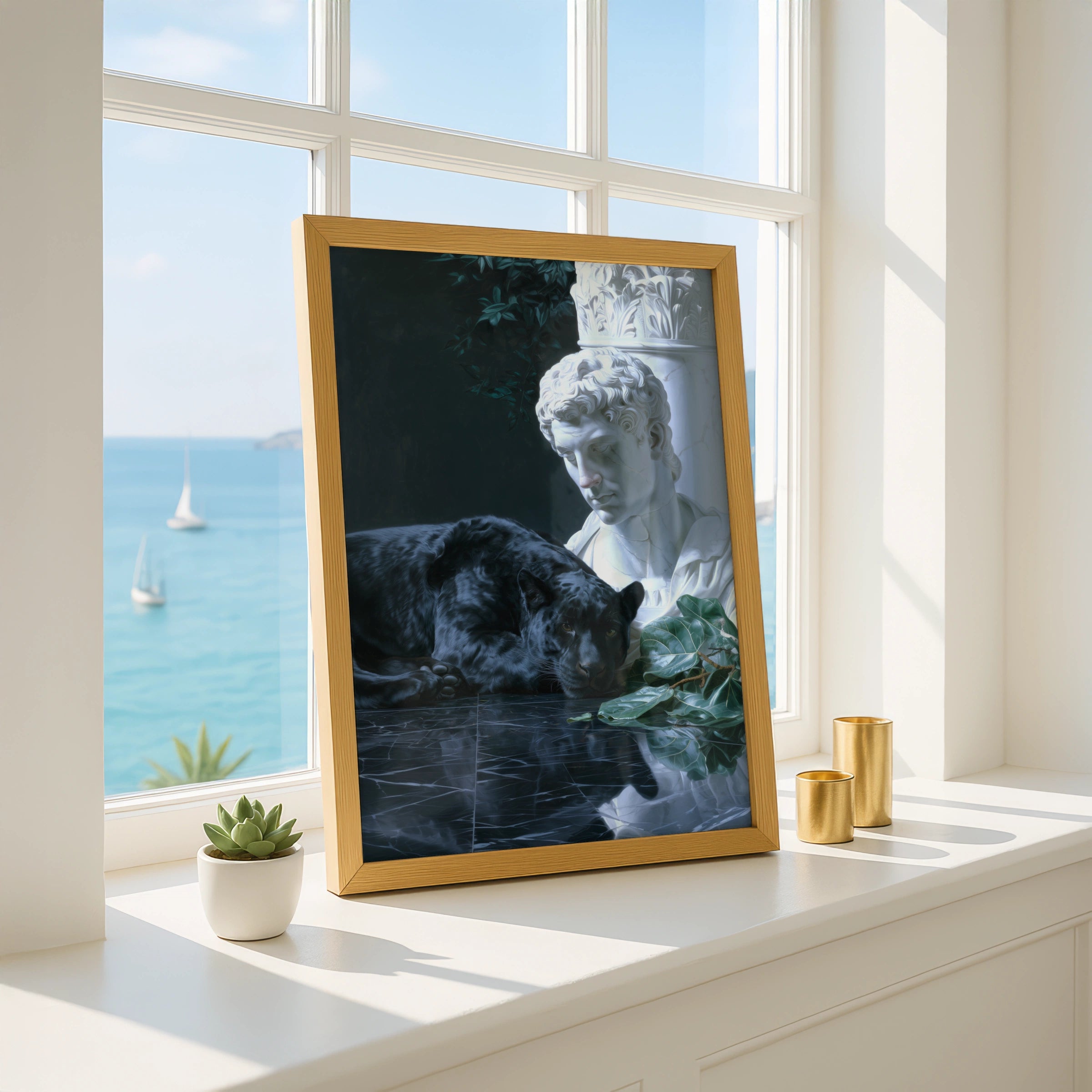 Black Panther Statue Poster, Greek Bust Marble Art Print, Dark Moody Wall Art