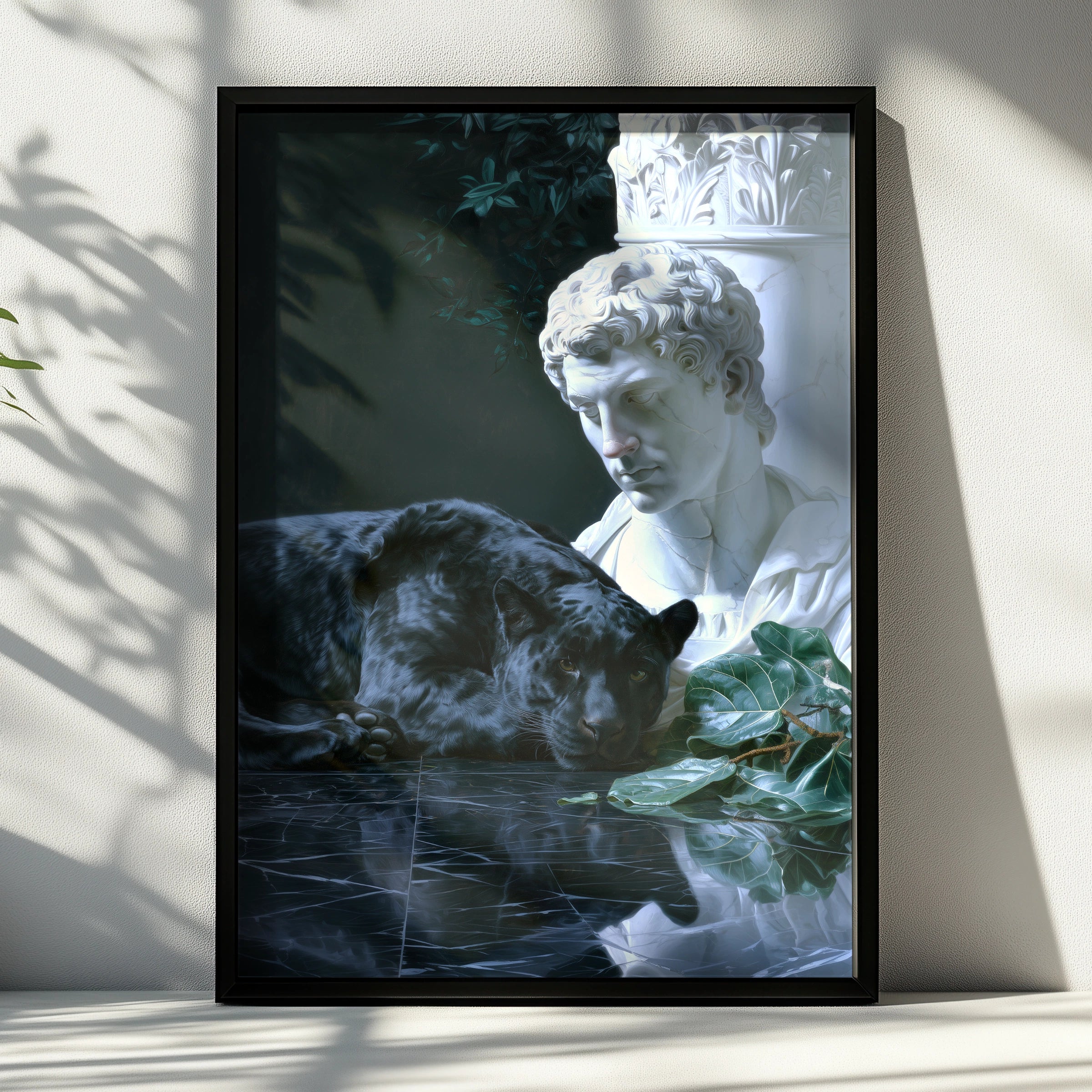 Black Panther Statue Poster, Greek Bust Marble Art Print, Dark Moody Wall Art