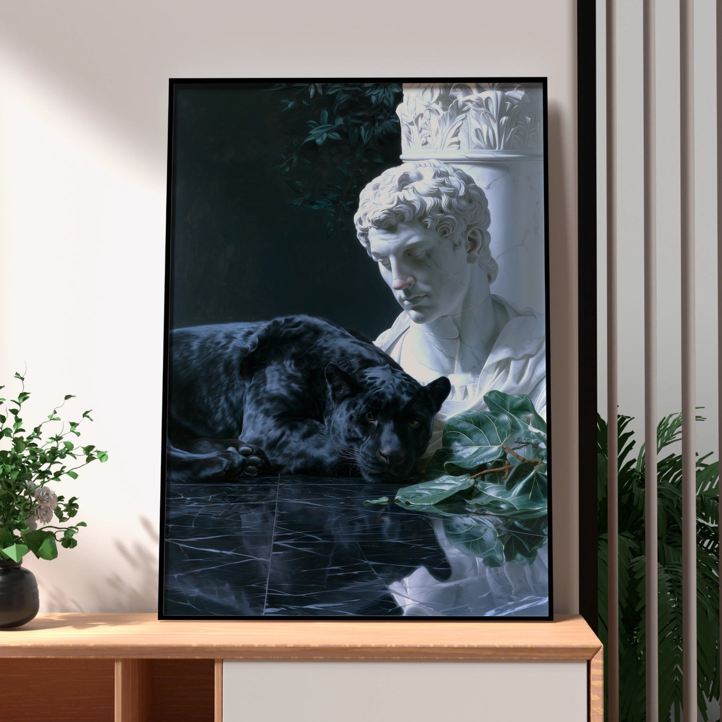 Black Panther Statue Poster, Greek Bust Marble Art Print, Dark Moody Wall Art