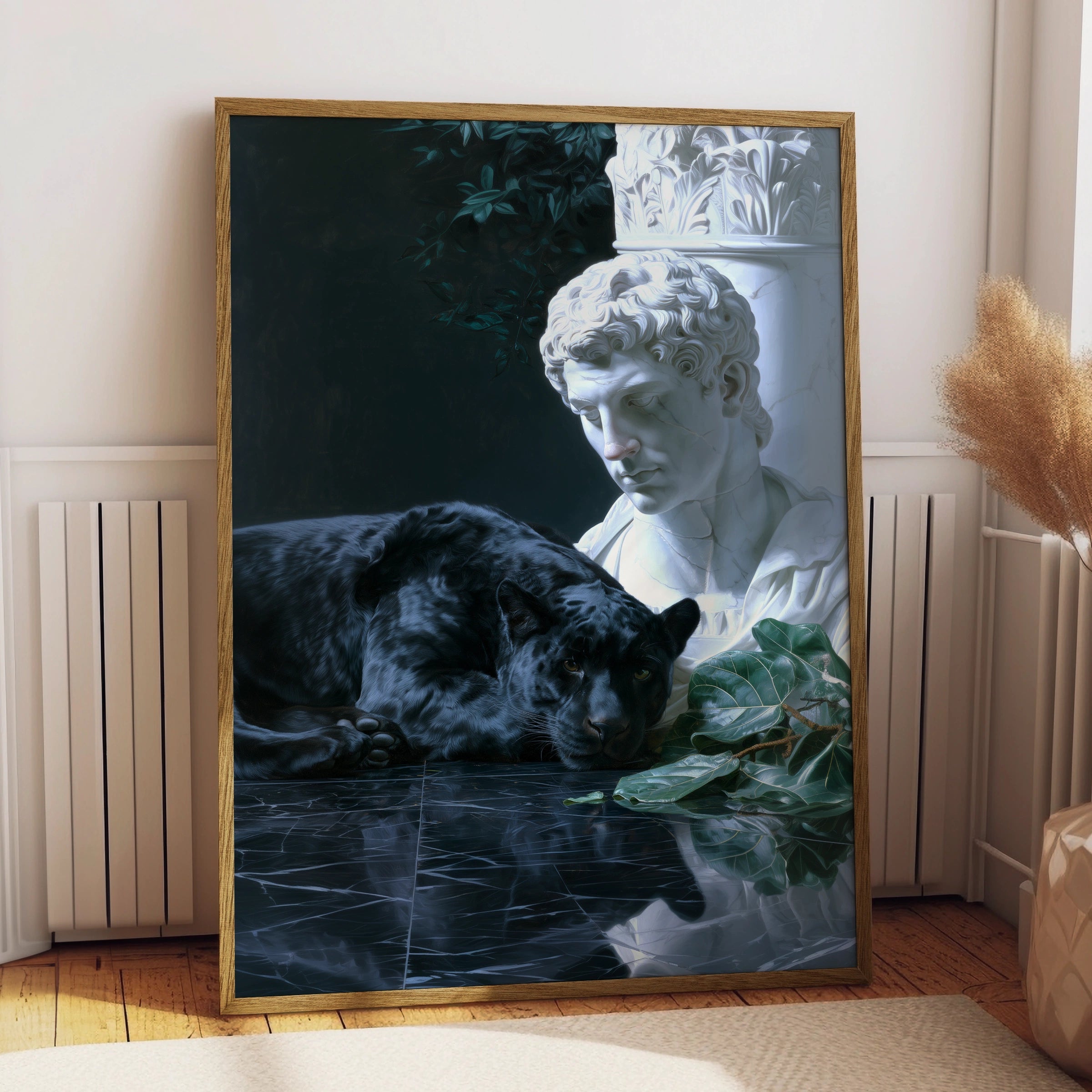 Black Panther Statue Poster, Greek Bust Marble Art Print, Dark Moody Wall Art