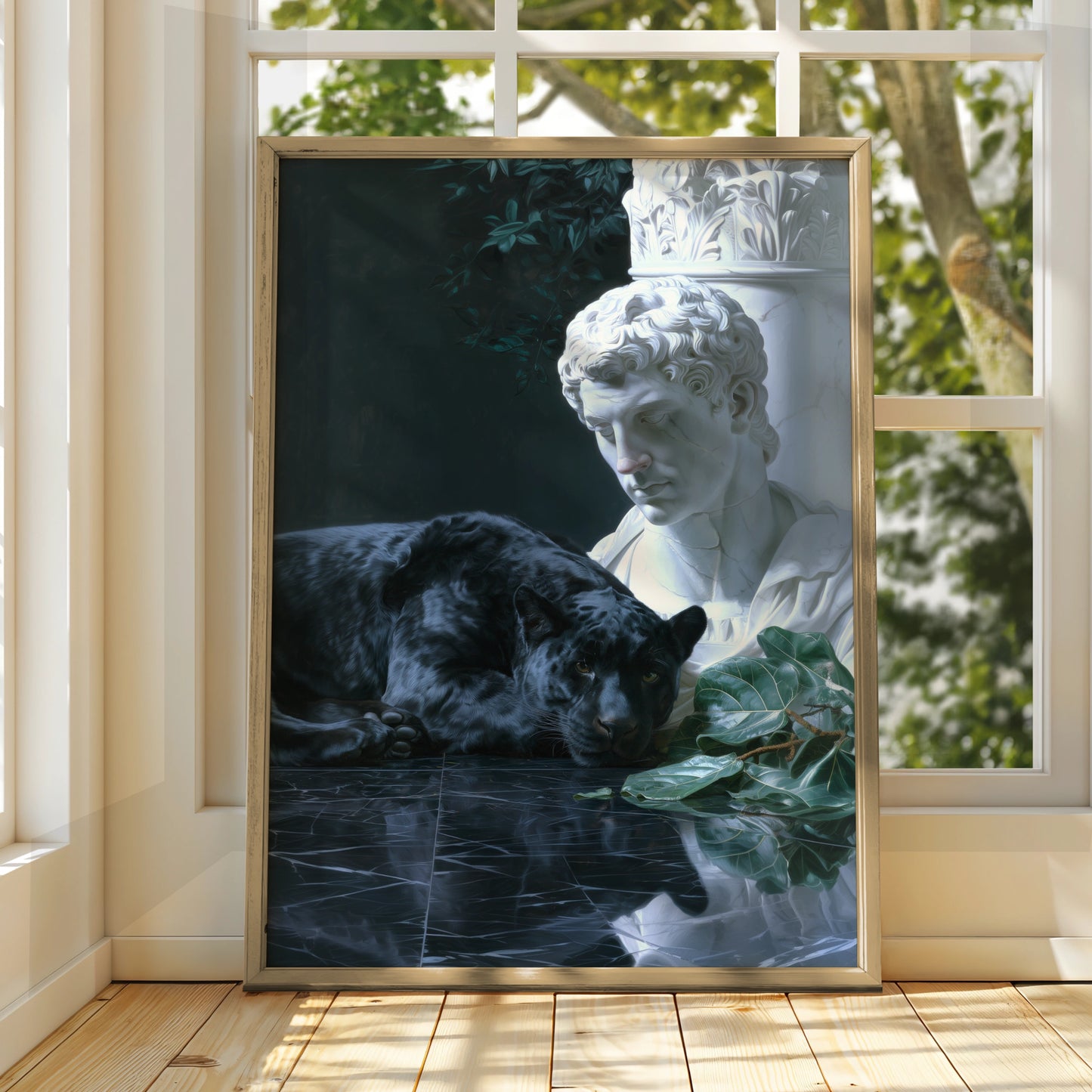 Black Panther Statue Poster, Greek Bust Marble Art Print, Dark Moody Wall Art