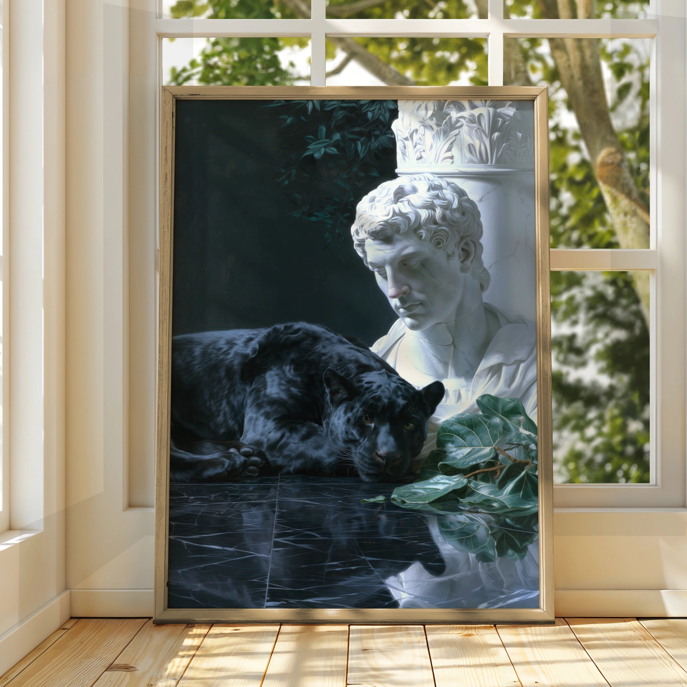 Black Panther Statue Poster, Greek Bust Marble Art Print, Dark Moody Wall Art