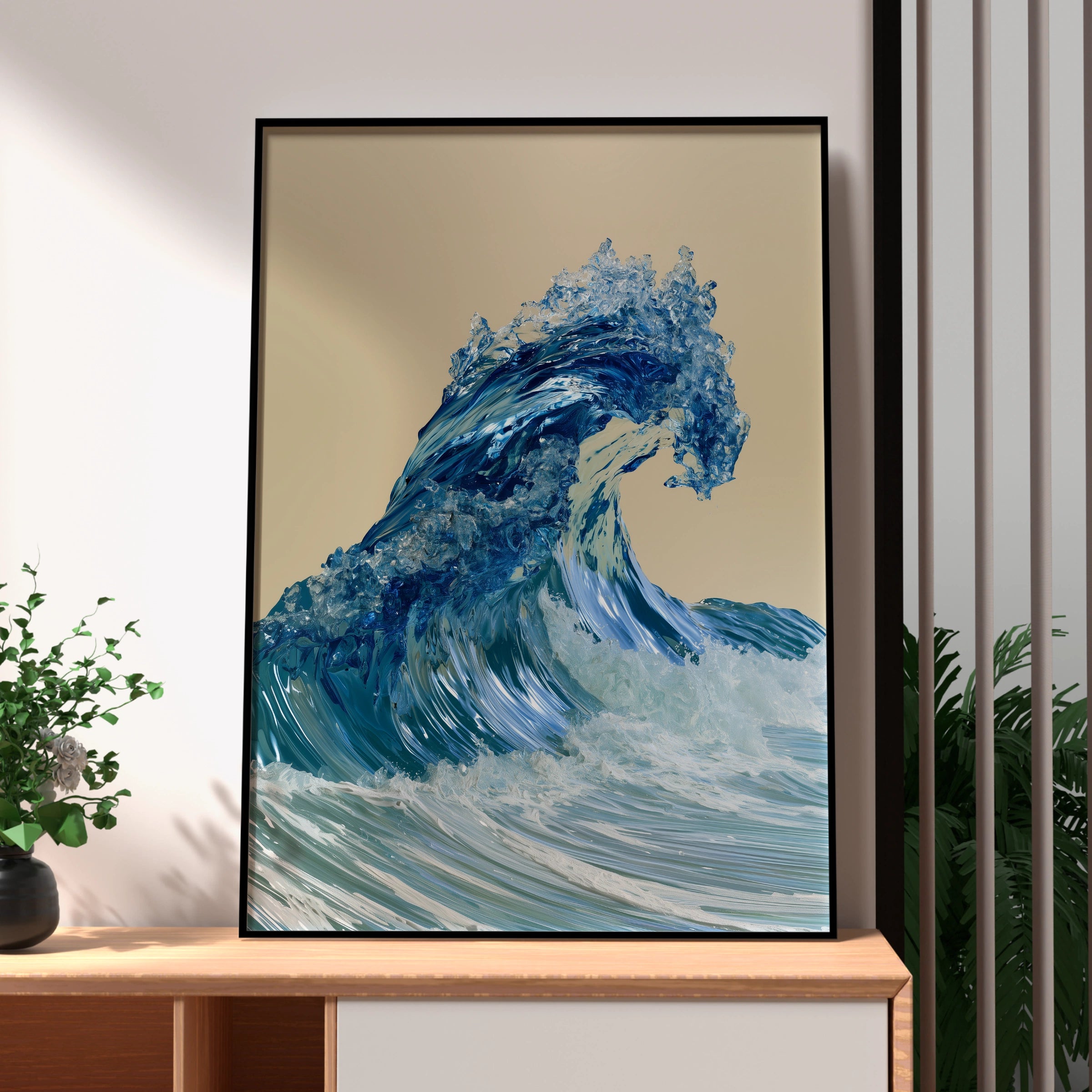 Crystal Ocean Wave Poster, Blue Sea Wall Art, Modern Coastal Print