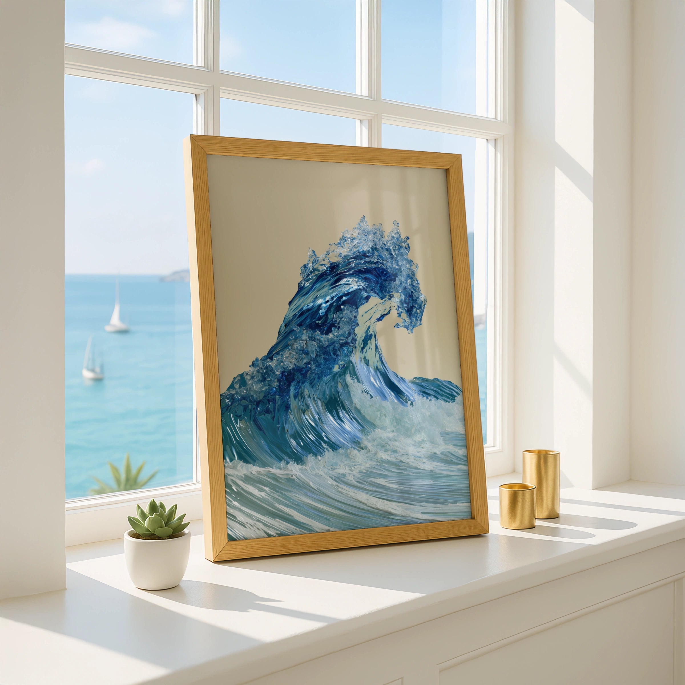 Crystal Ocean Wave Poster, Blue Sea Wall Art, Modern Coastal Print