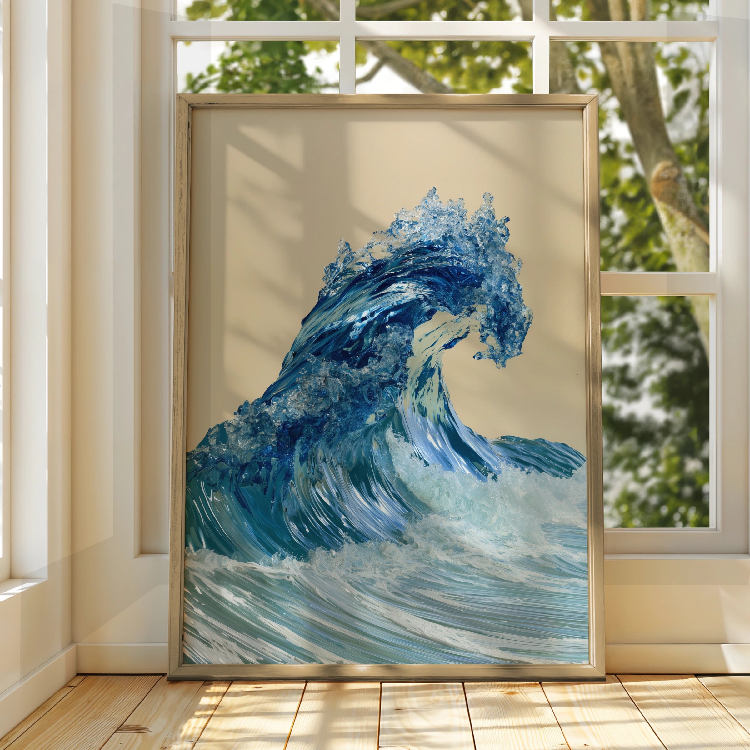 Crystal Ocean Wave Poster, Blue Sea Wall Art, Modern Coastal Print