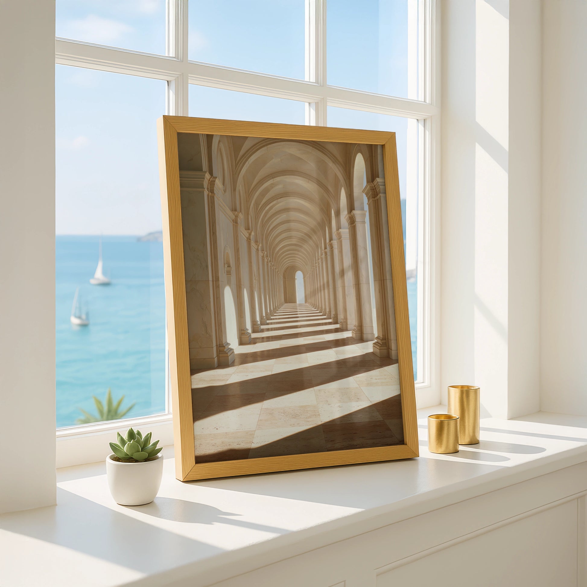 Travertine Hallway Arch Corridor Wall Art Poster, Classical Architecture Print