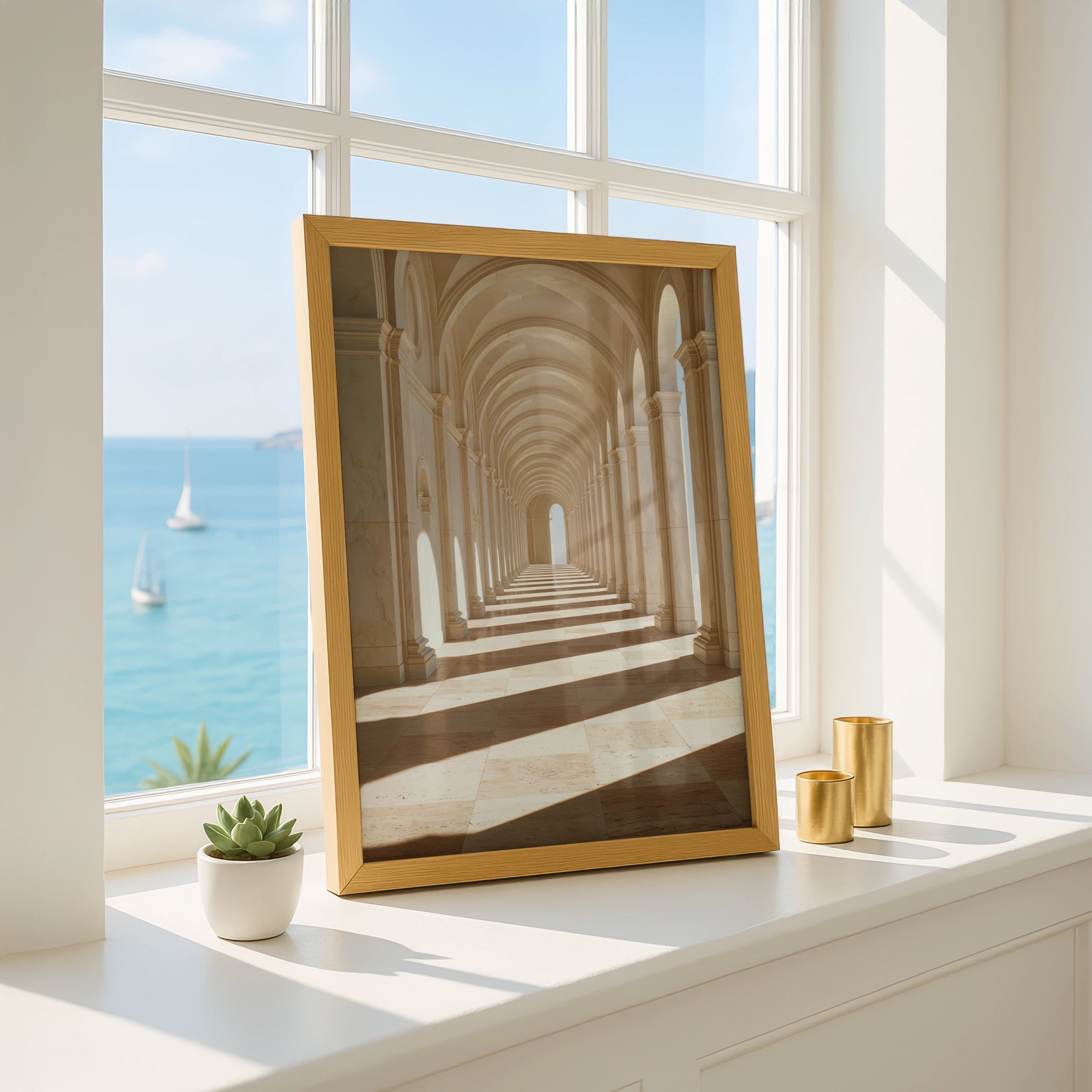 Travertine Hallway Arch Corridor Wall Art Poster, Classical Architecture Print