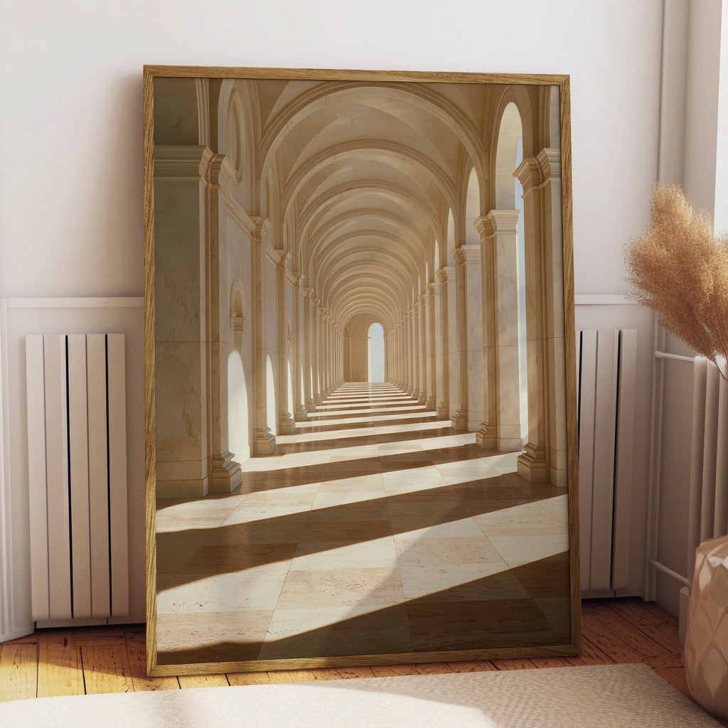 Travertine Hallway Arch Corridor Wall Art Poster, Classical Architecture Print