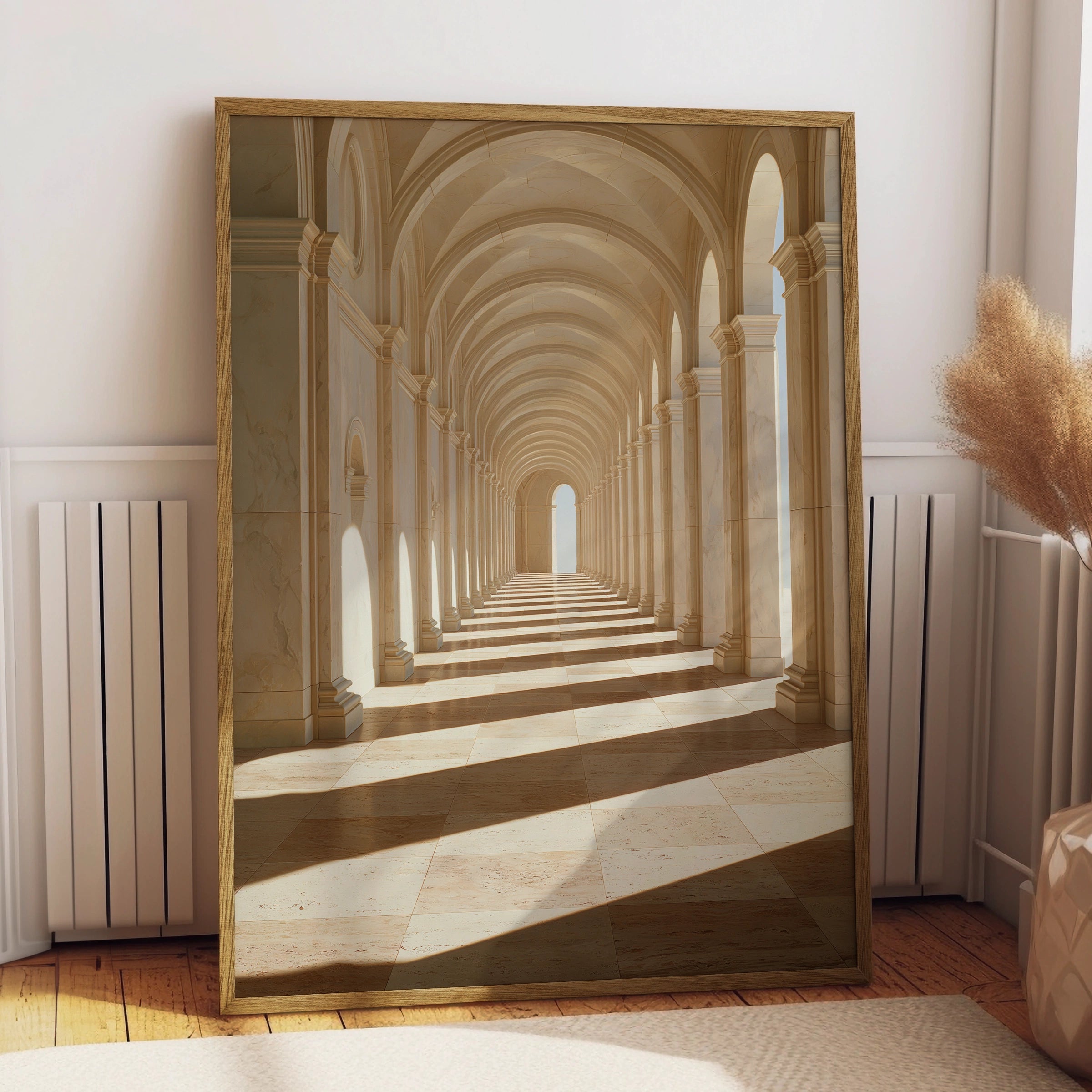 Travertine Hallway Arch Corridor Wall Art Poster, Classical Architecture Print