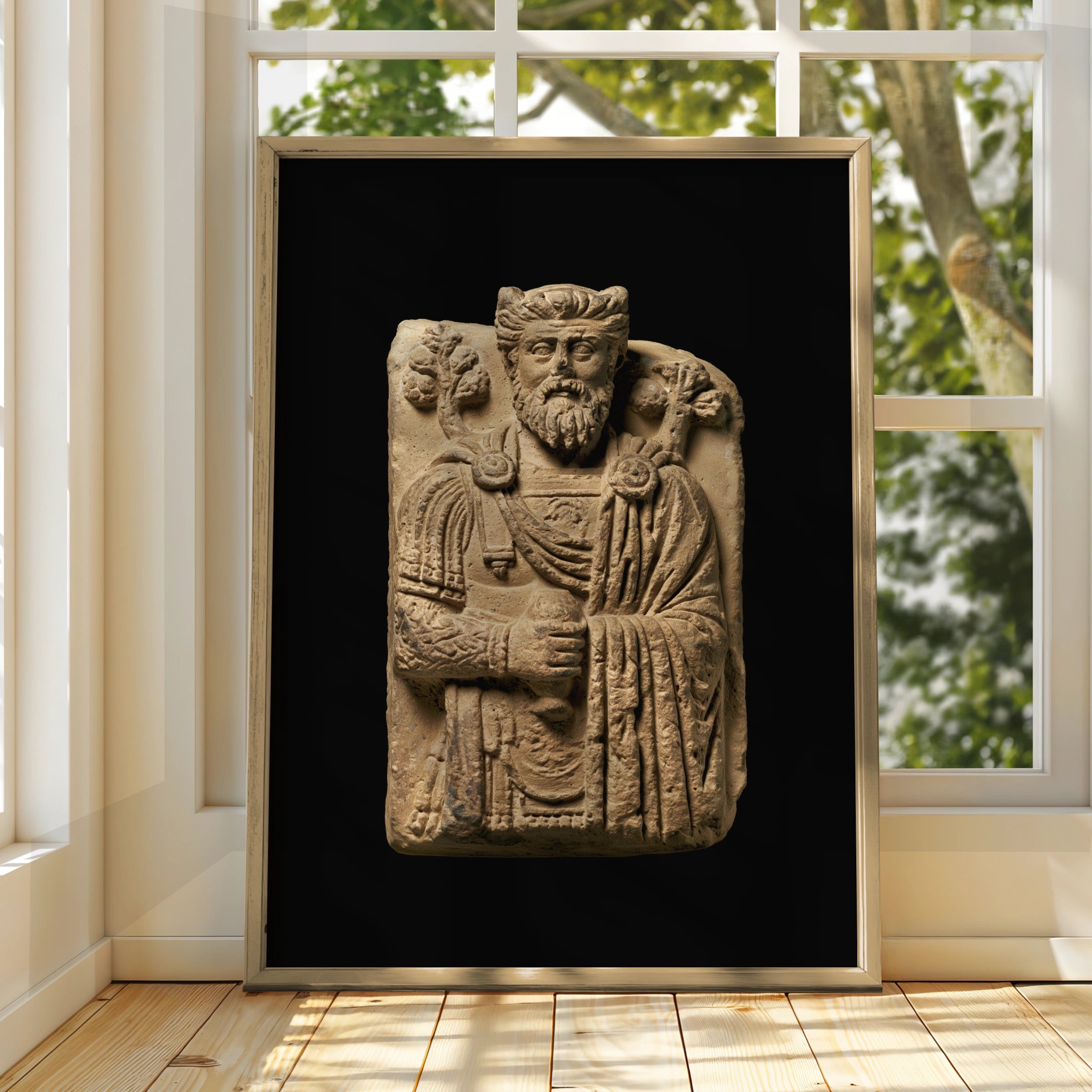 Roman Stone Relief Sculpture Poster, Ancient Carved Figure, Classical Art Print