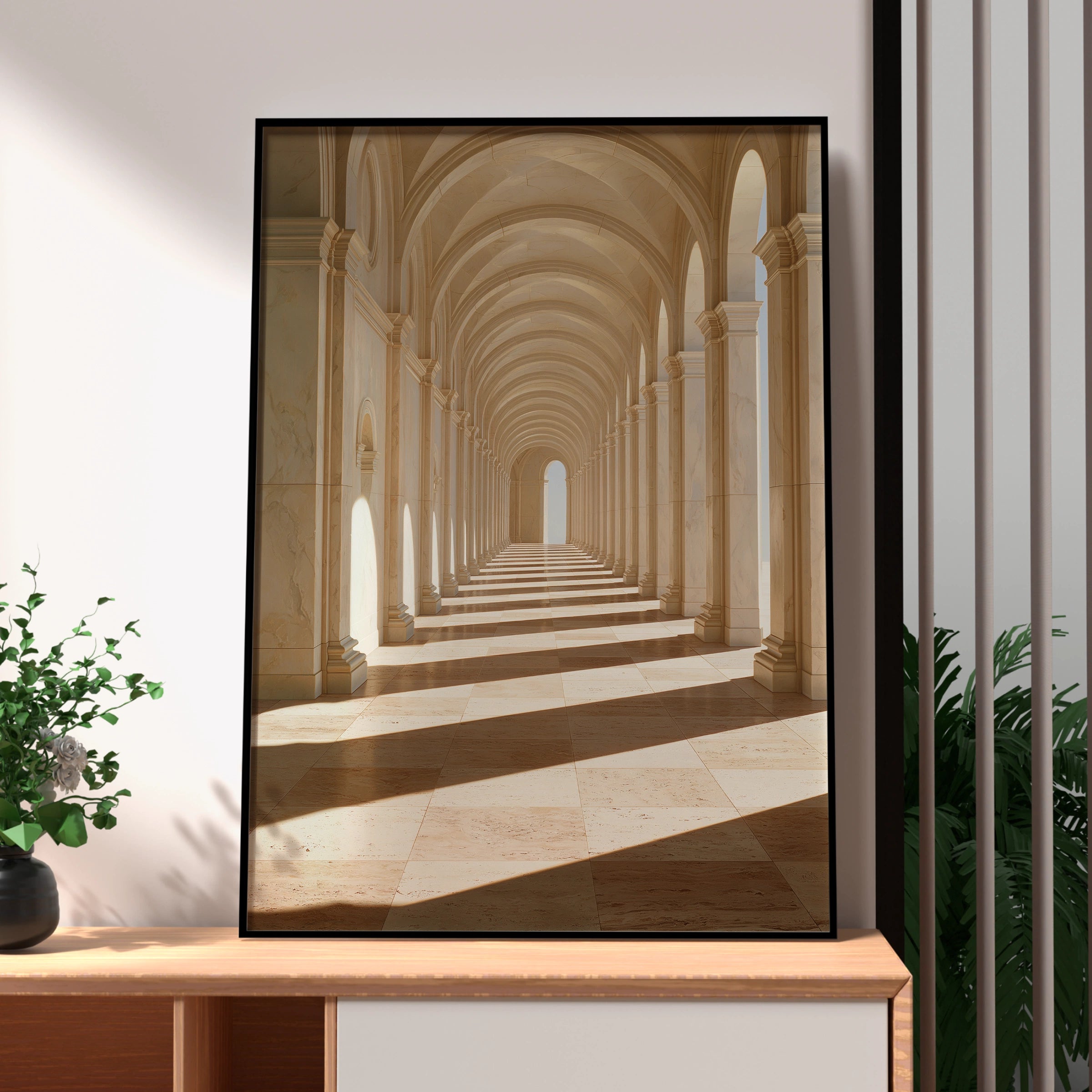 Travertine Hallway Arch Corridor Wall Art Poster, Classical Architecture Print