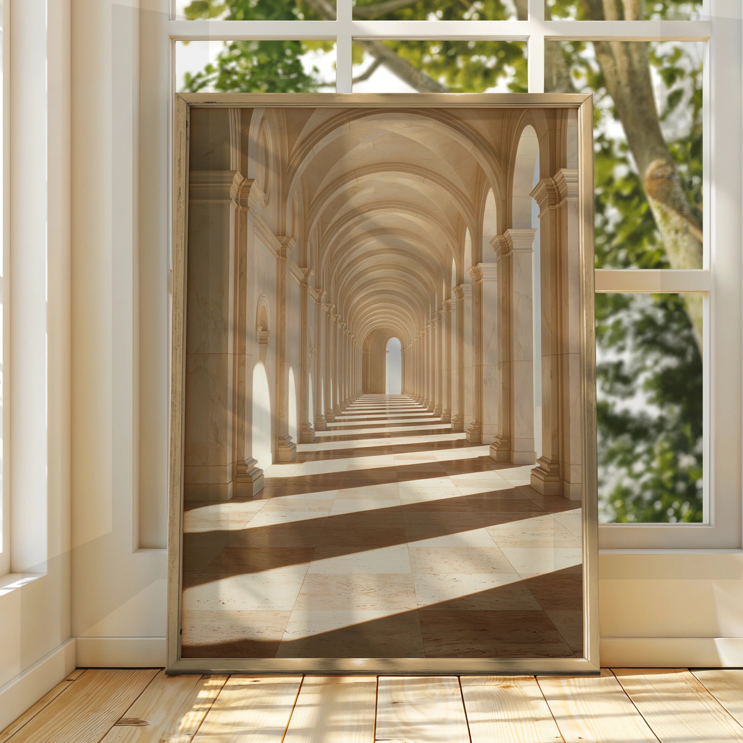 Travertine Hallway Arch Corridor Wall Art Poster, Classical Architecture Print