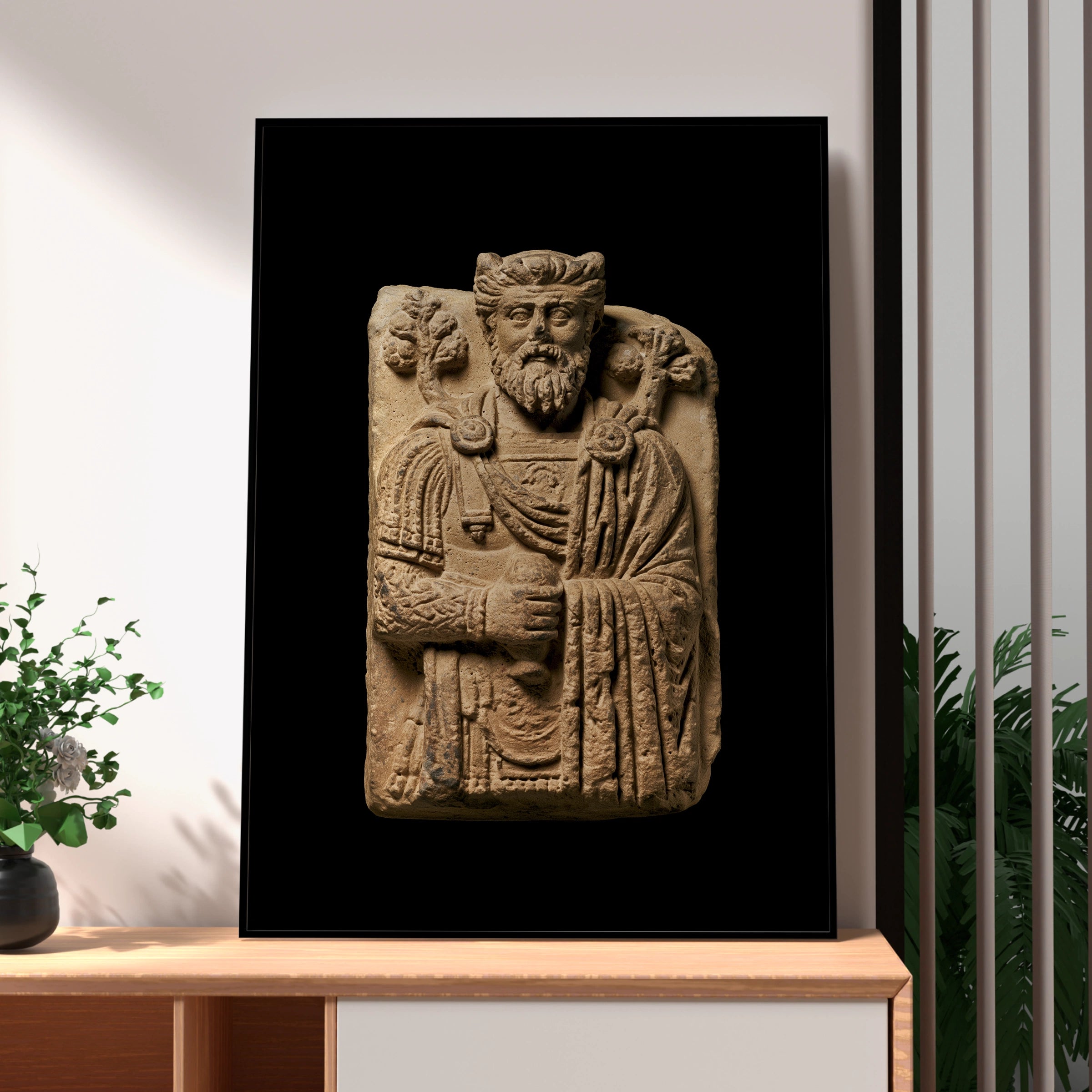 Roman Stone Relief Sculpture Poster, Ancient Carved Figure, Classical Art Print