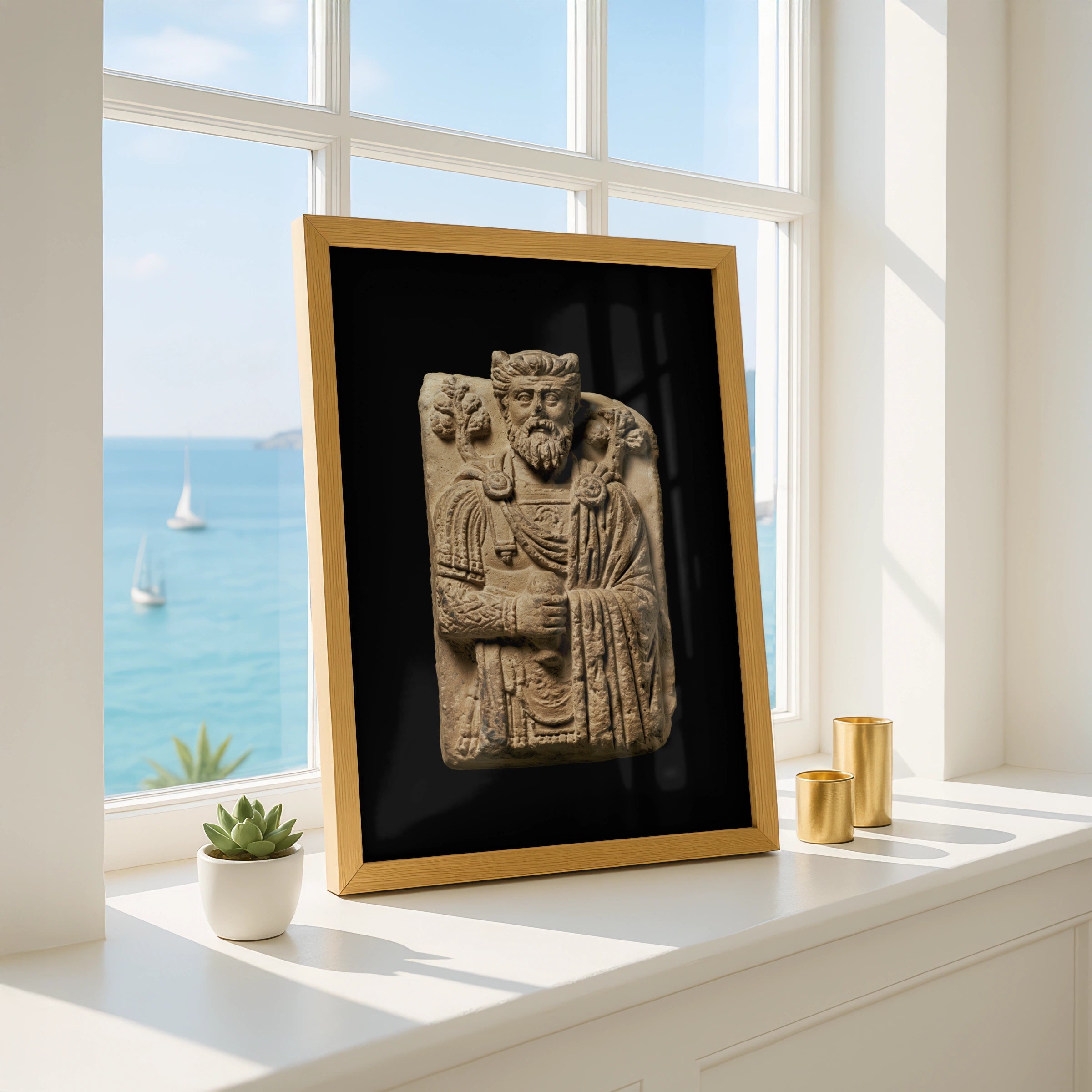 Roman Stone Relief Sculpture Poster, Ancient Carved Figure, Classical Art Print