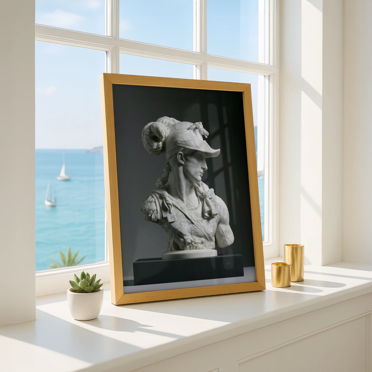 Roman Warrior Marble Bust Poster, Classical Statue Wall Art, Neoclassical Print
