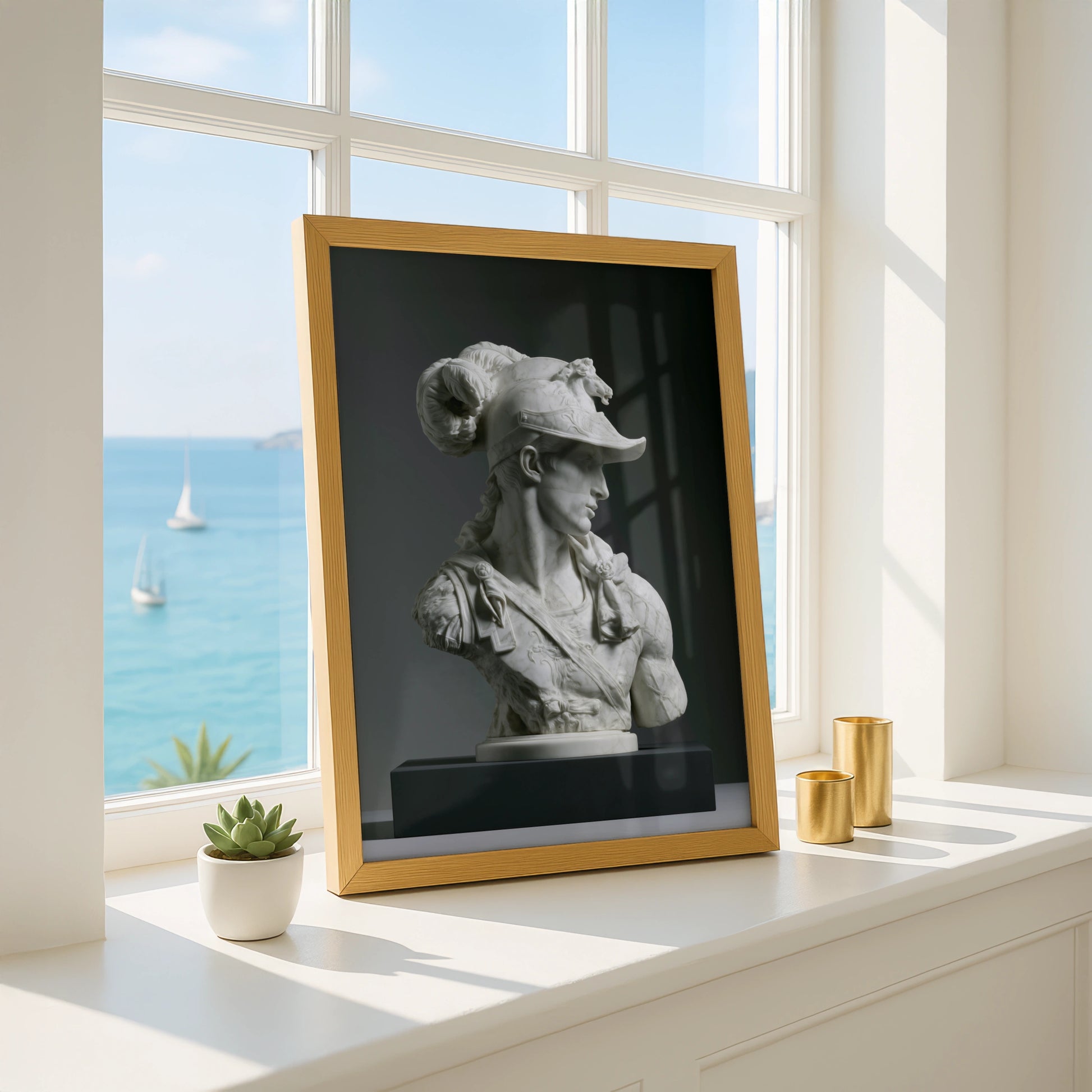 Roman Warrior Marble Bust Poster, Classical Statue Wall Art, Neoclassical Print