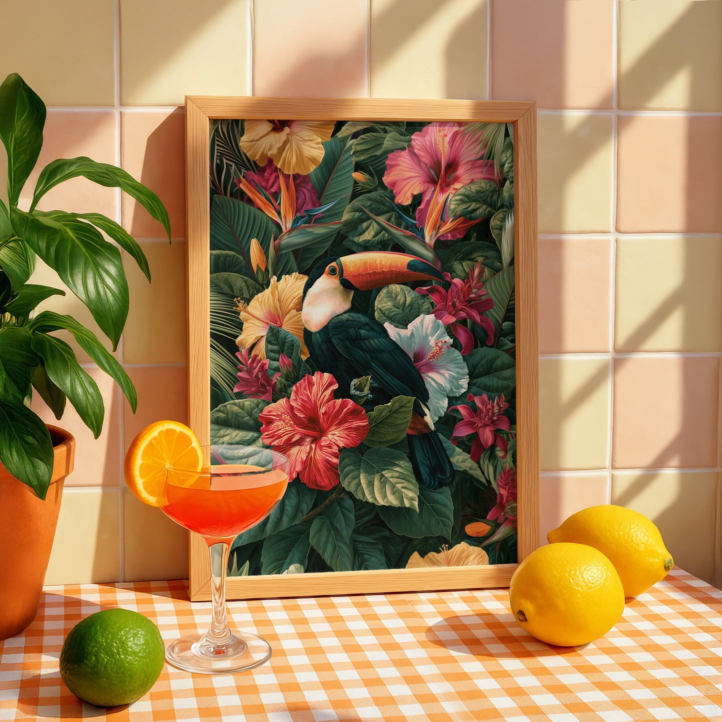 Toucan Hibiscus Tropical Poster, Botanical Bird Wall Art, Jungle Print