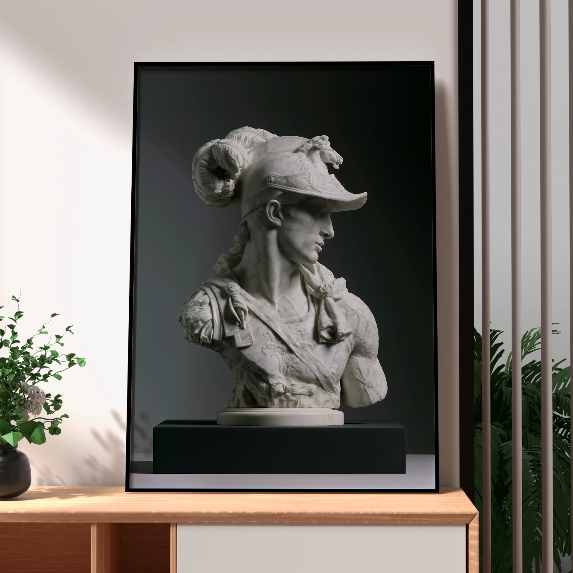 Roman Warrior Marble Bust Poster, Classical Statue Wall Art, Neoclassical Print