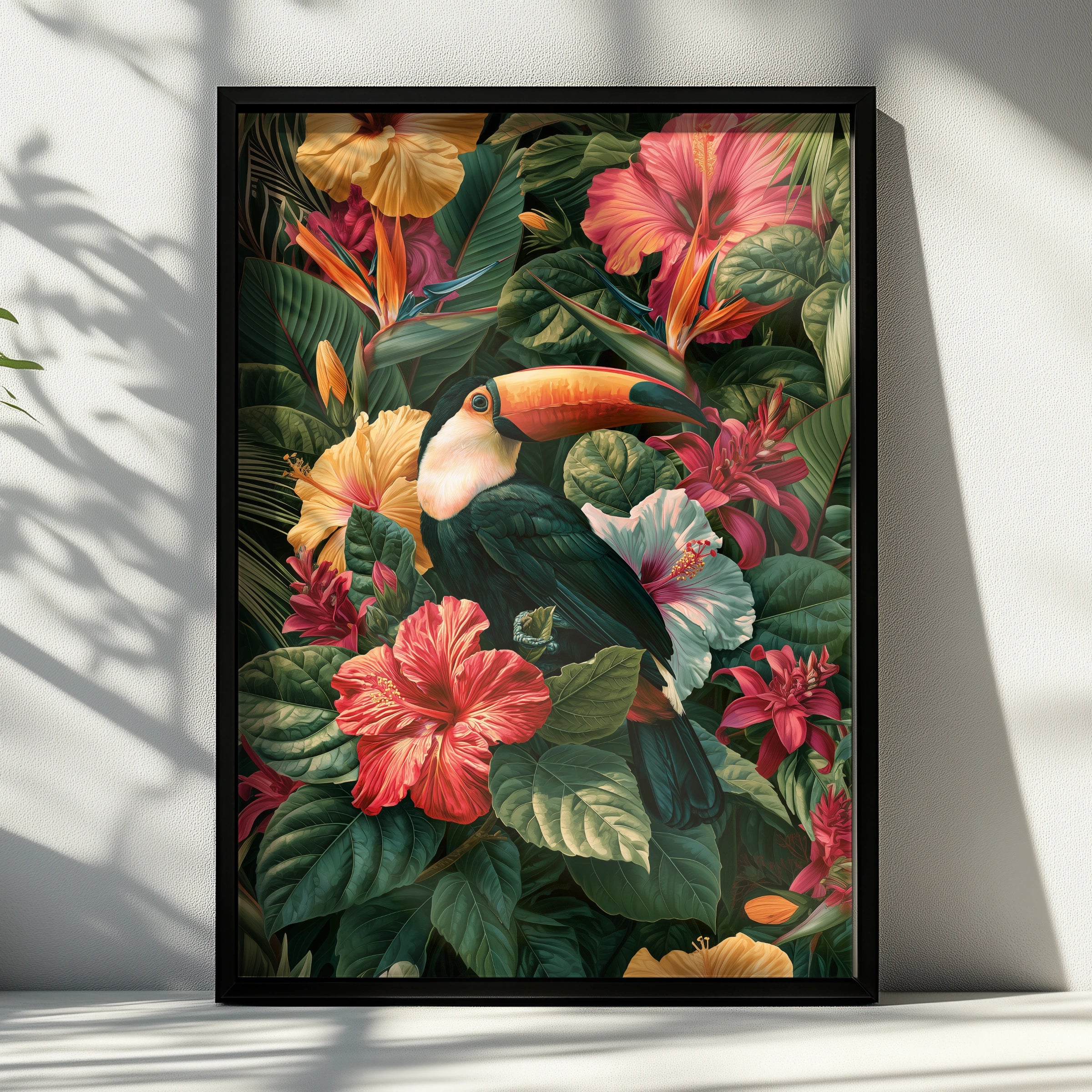 Toucan Hibiscus Tropical Poster, Botanical Bird Wall Art, Jungle Print