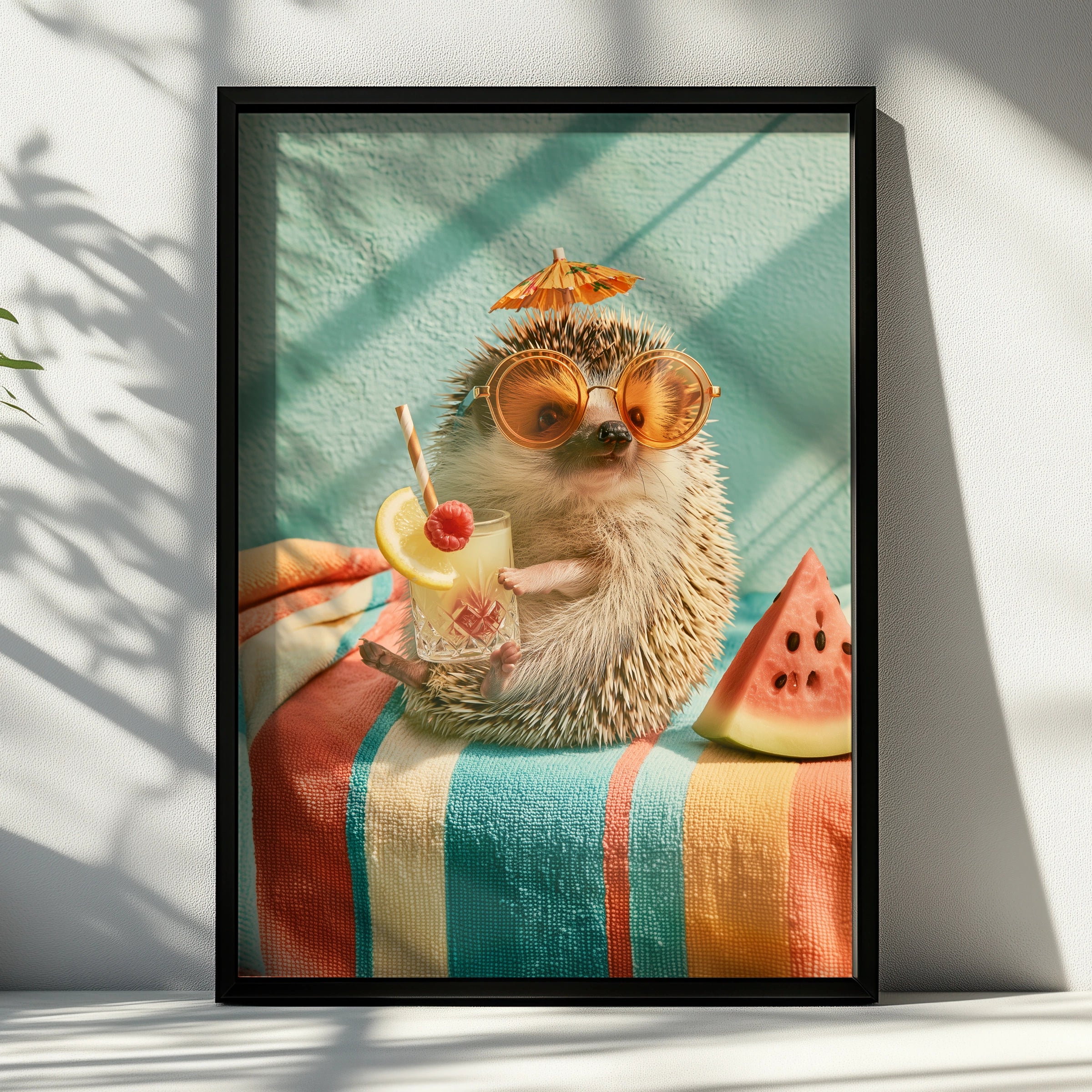 Hedgehog Summer Cocktail Poster, Cute Animal Wall Art, Retro Fun Print