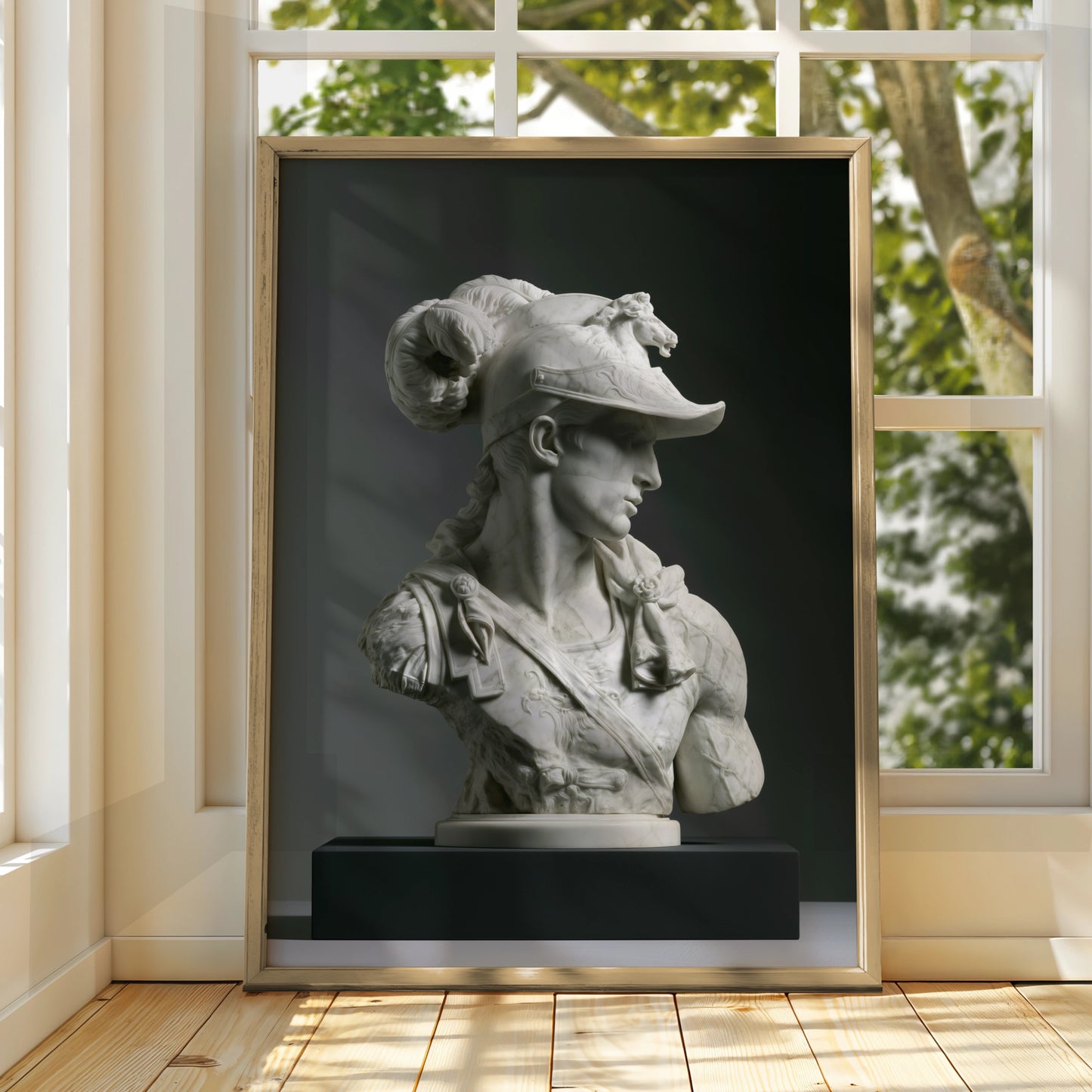 Roman Warrior Marble Bust Poster, Classical Statue Wall Art, Neoclassical Print