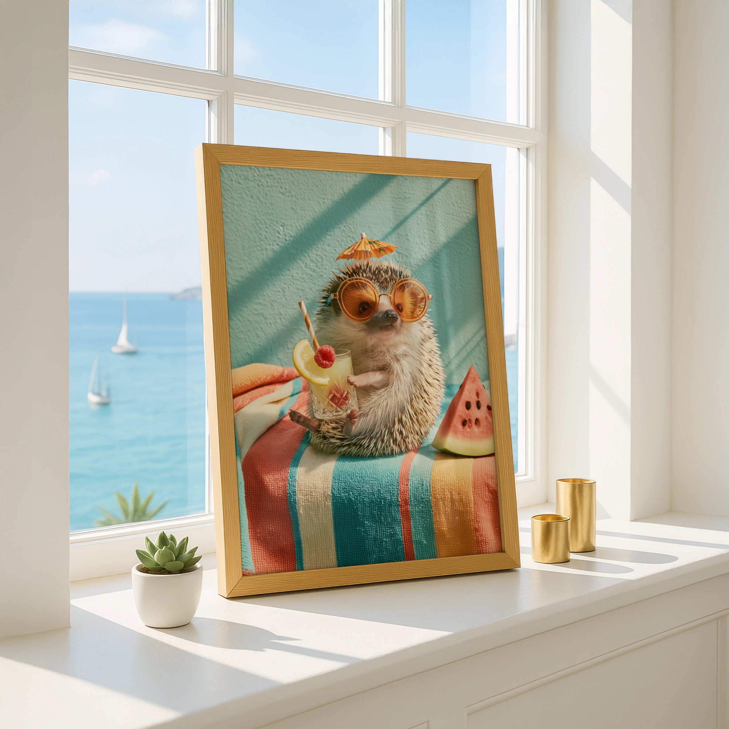 Hedgehog Summer Cocktail Poster, Cute Animal Wall Art, Retro Fun Print
